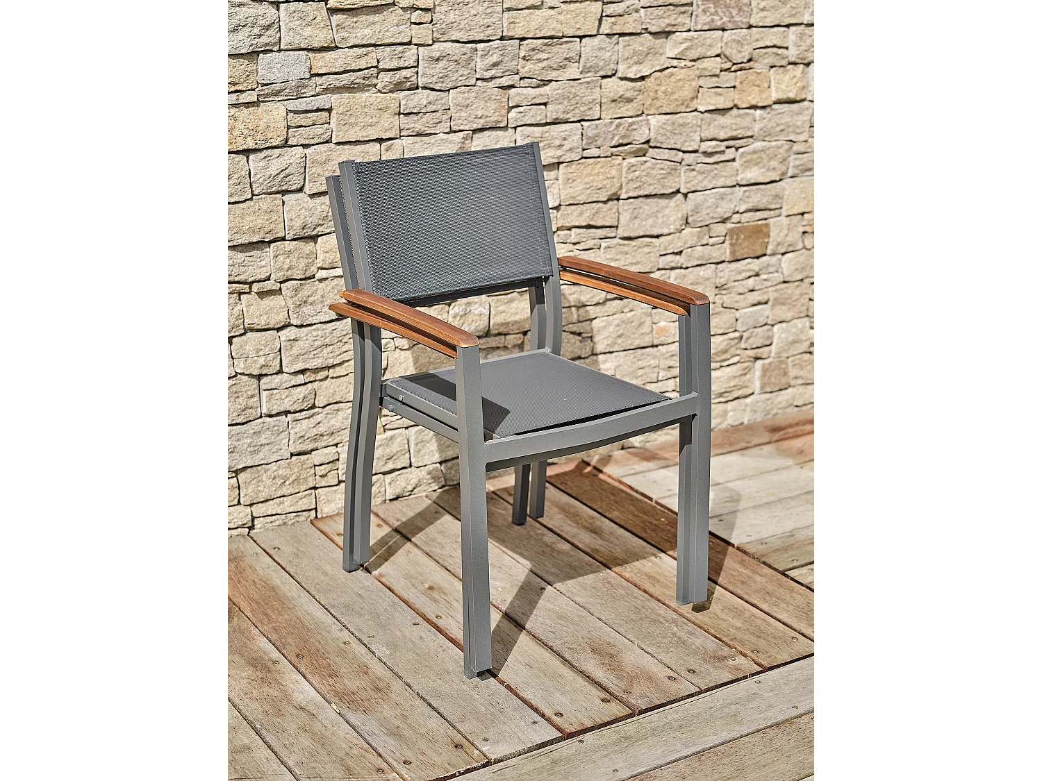2er-Set Gartensessel aus Aluminium und Akazie - Anthrazitgrau