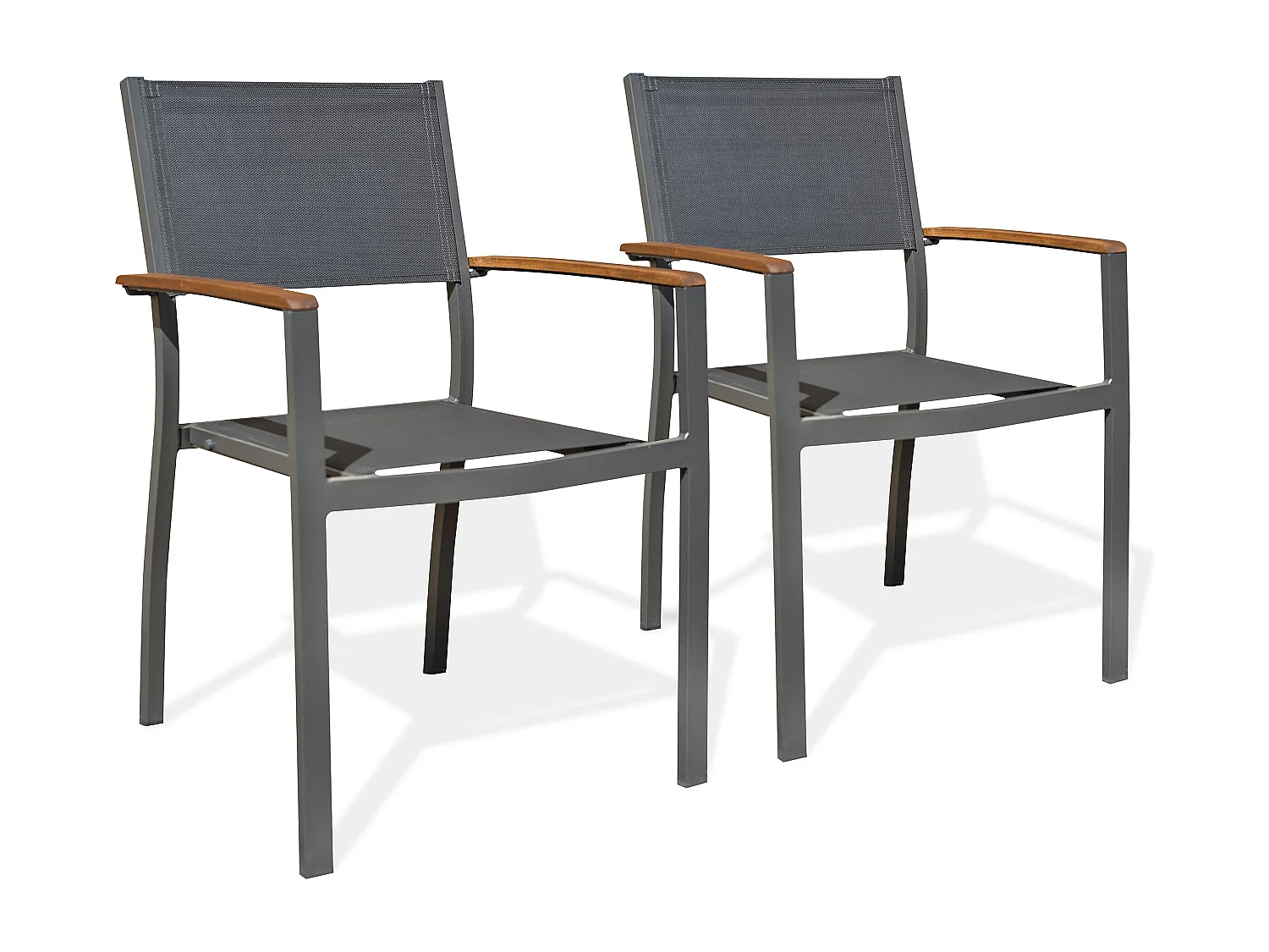 2er-Set Gartensessel aus Aluminium und Akazie - Anthrazitgrau