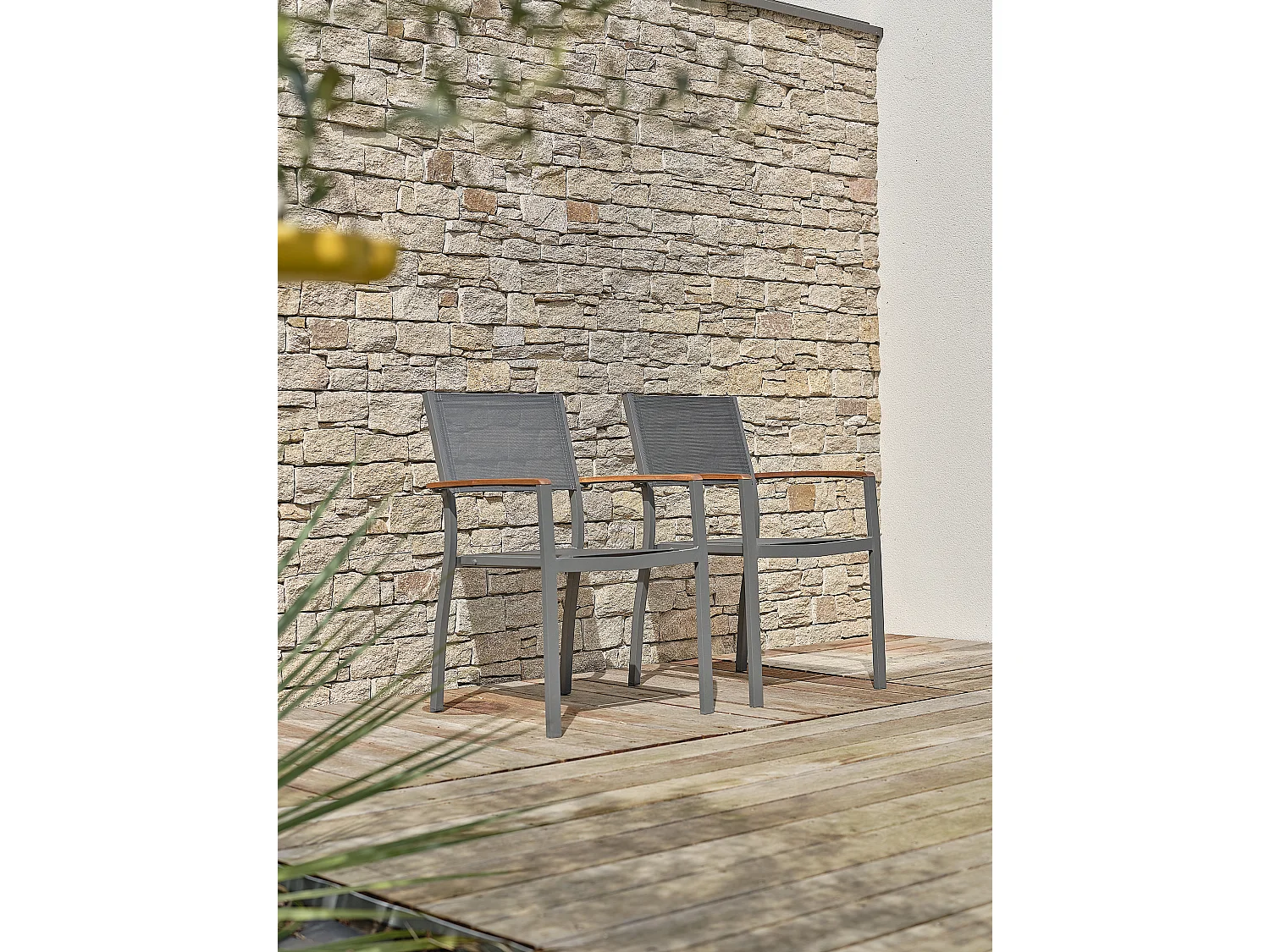 2er-Set Gartensessel aus Aluminium und Akazie - Anthrazitgrau