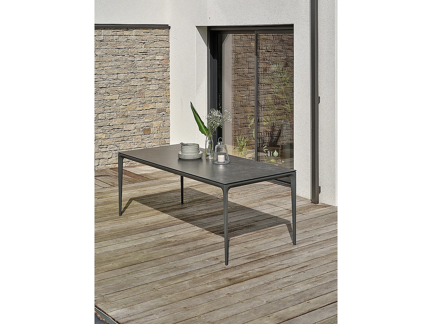 Table de jardin 8 places en Céramique - Gris anthracite - TIGUA