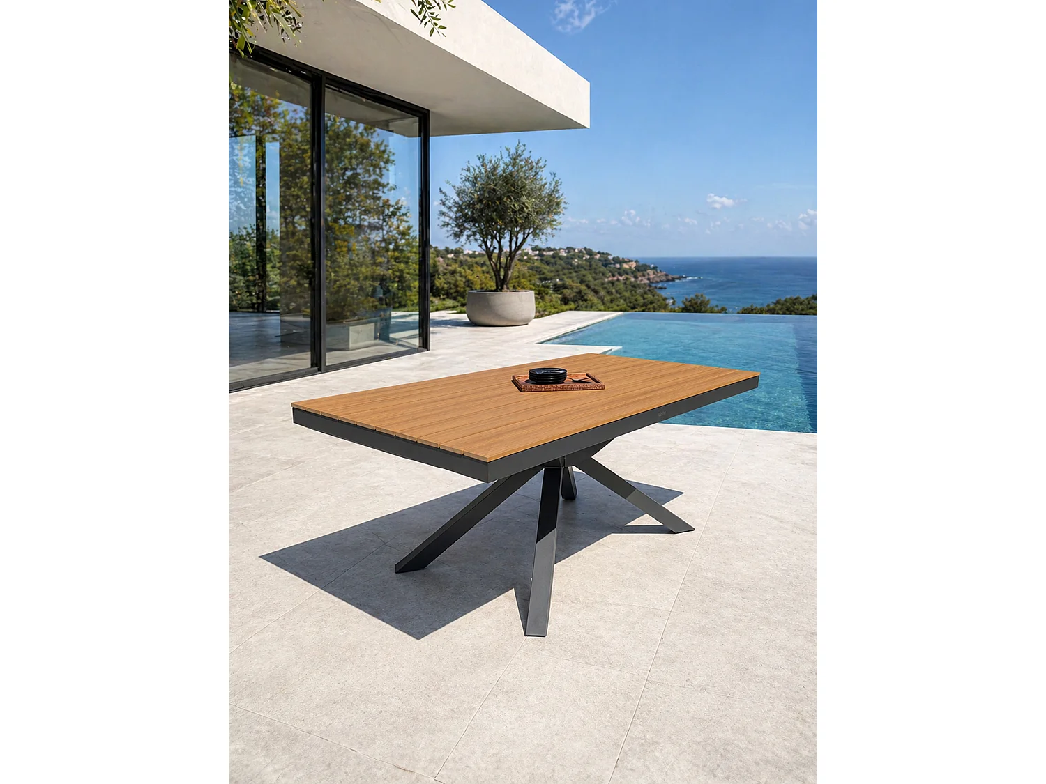 Table de jardin en alu plateau polywood aspect bois - Gris anthracite - LAMU
