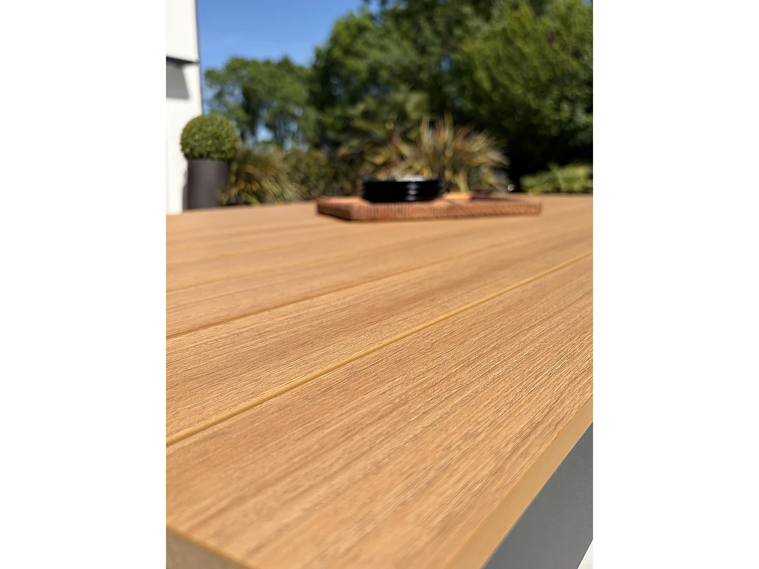 Table de jardin en alu plateau polywood aspect bois - Gris anthracite - LAMU