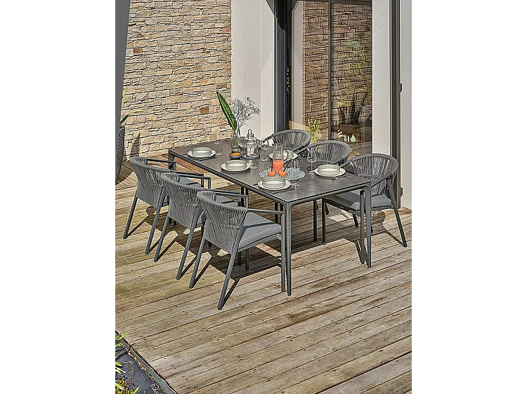 Ensemble repas jardin 6 places en Céramique - Gris anthracite - TIGUA