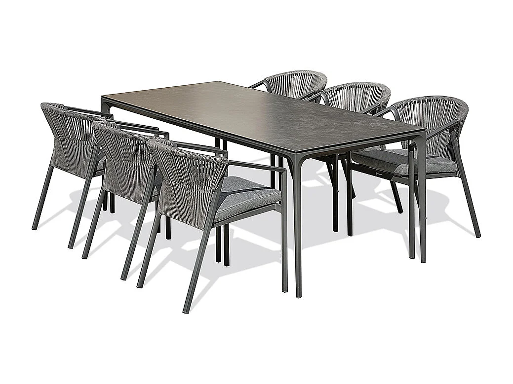 Ensemble repas jardin 6 places en Céramique - Gris anthracite - TIGUA