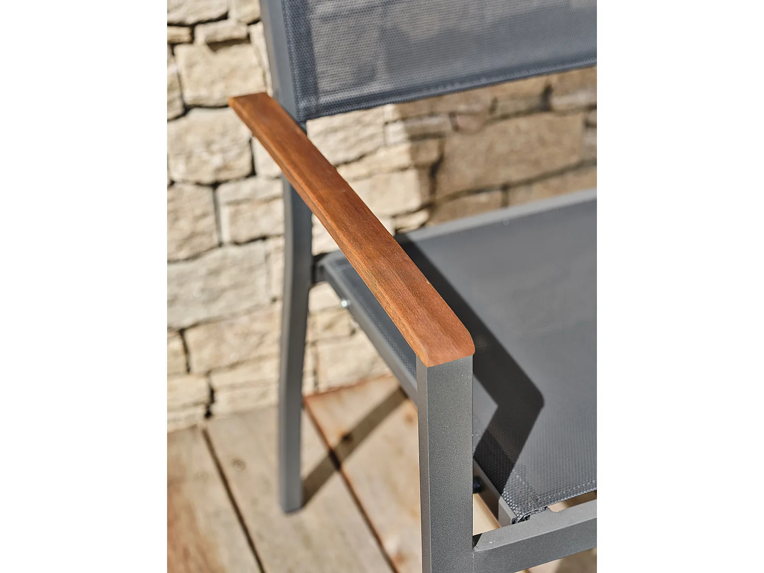 Gartensessel aus Aluminium und Akazie - Anthrazitgrau