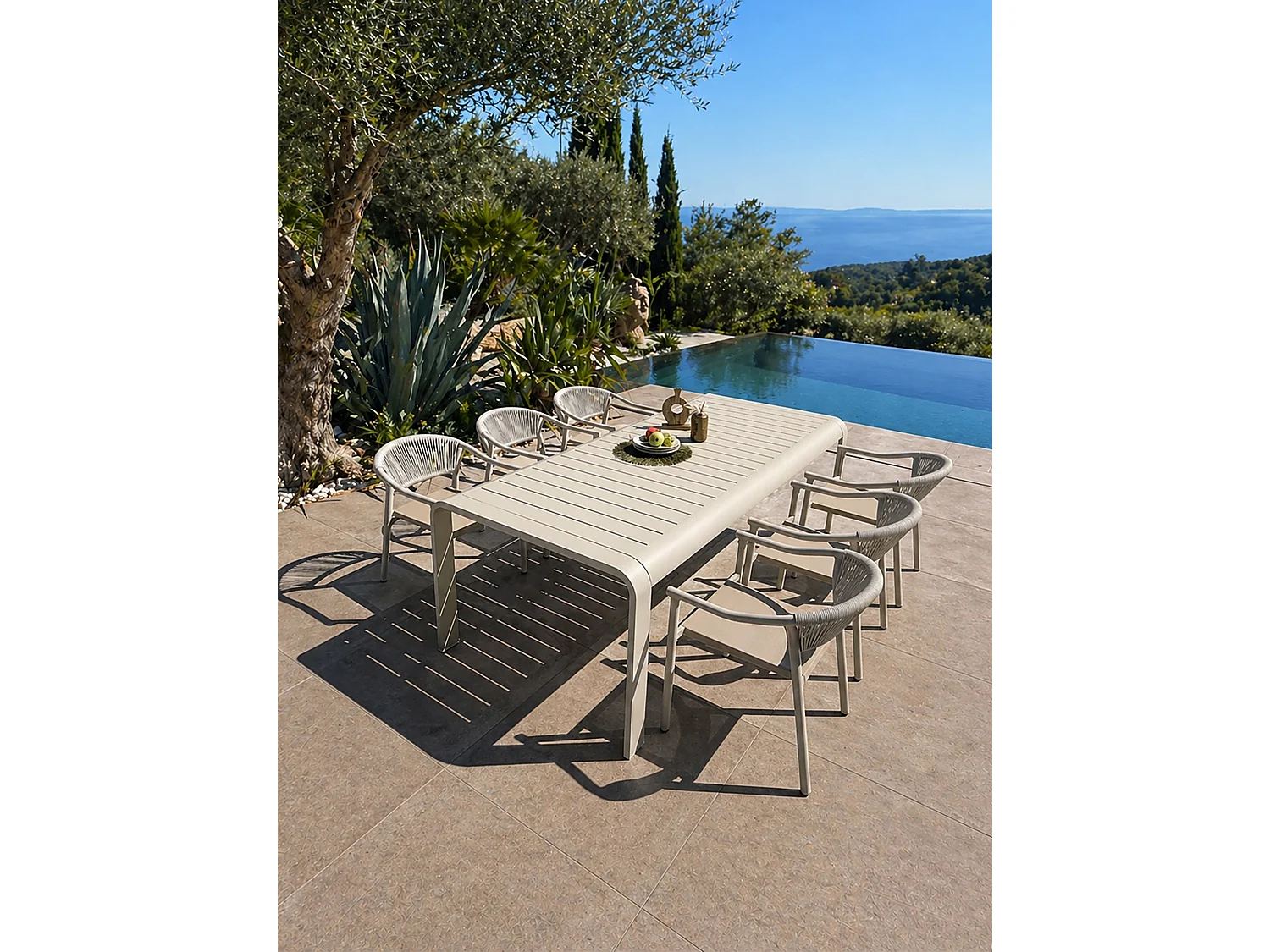 Set da pranzo da giardino per 6 persone in alluminio beige
