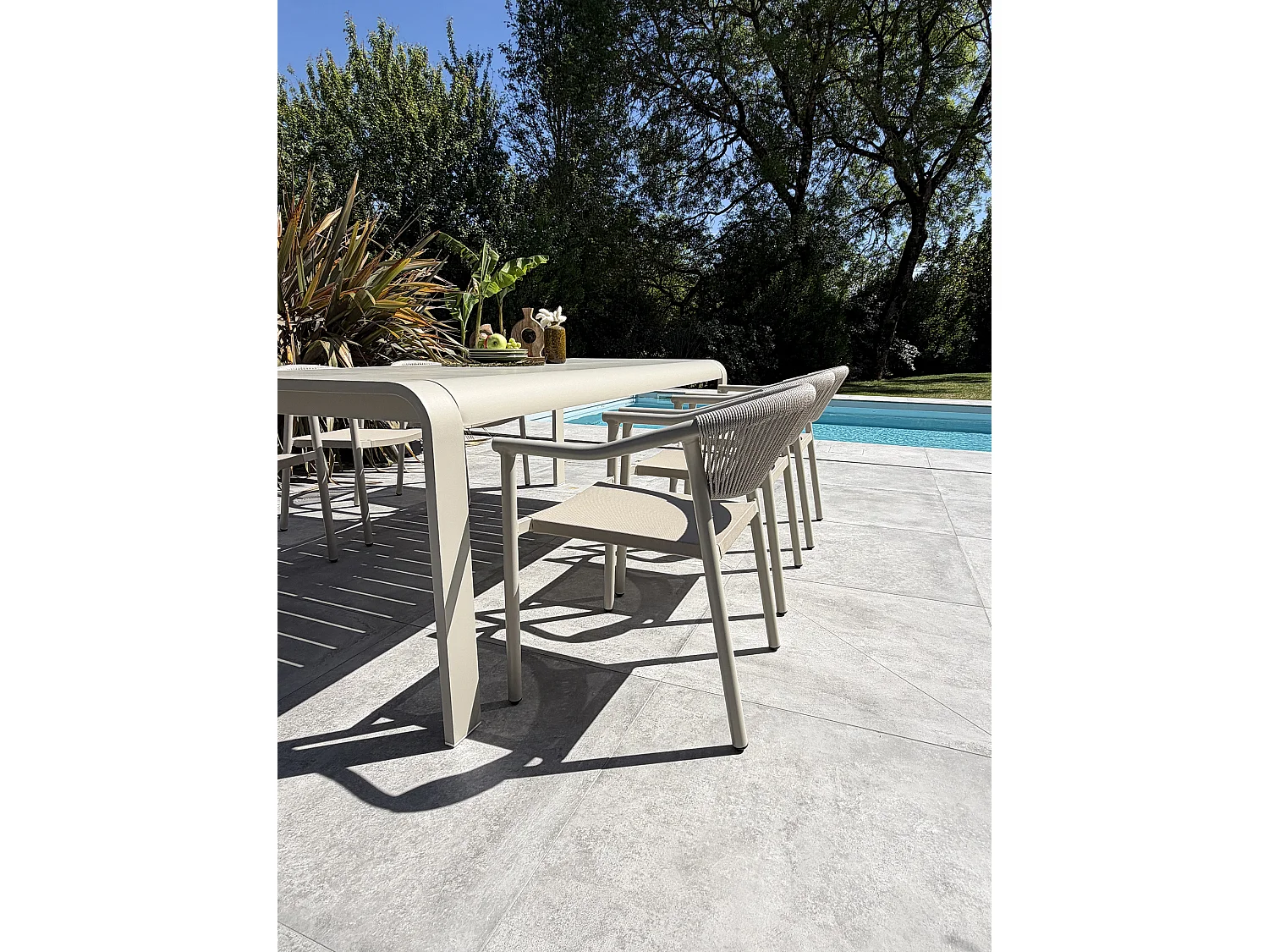 Set da pranzo da giardino per 6 persone in alluminio beige