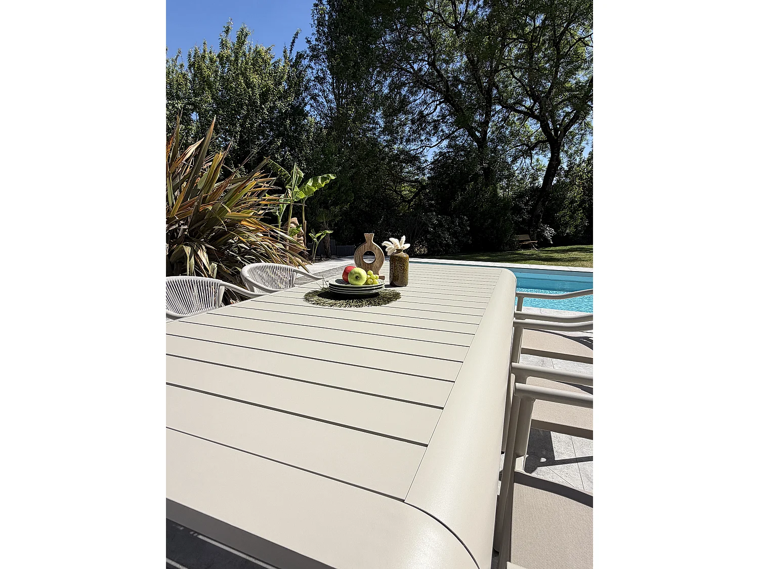 Set da pranzo da giardino per 6 persone in alluminio beige