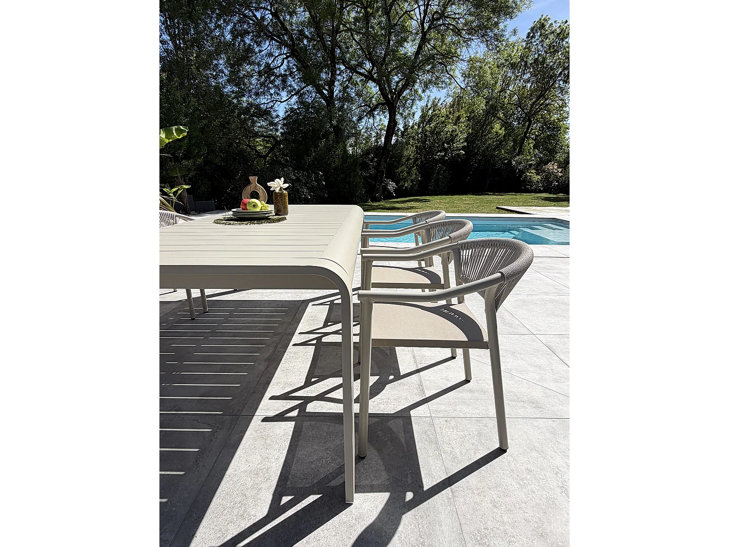 Set da pranzo da giardino per 6 persone in alluminio beige