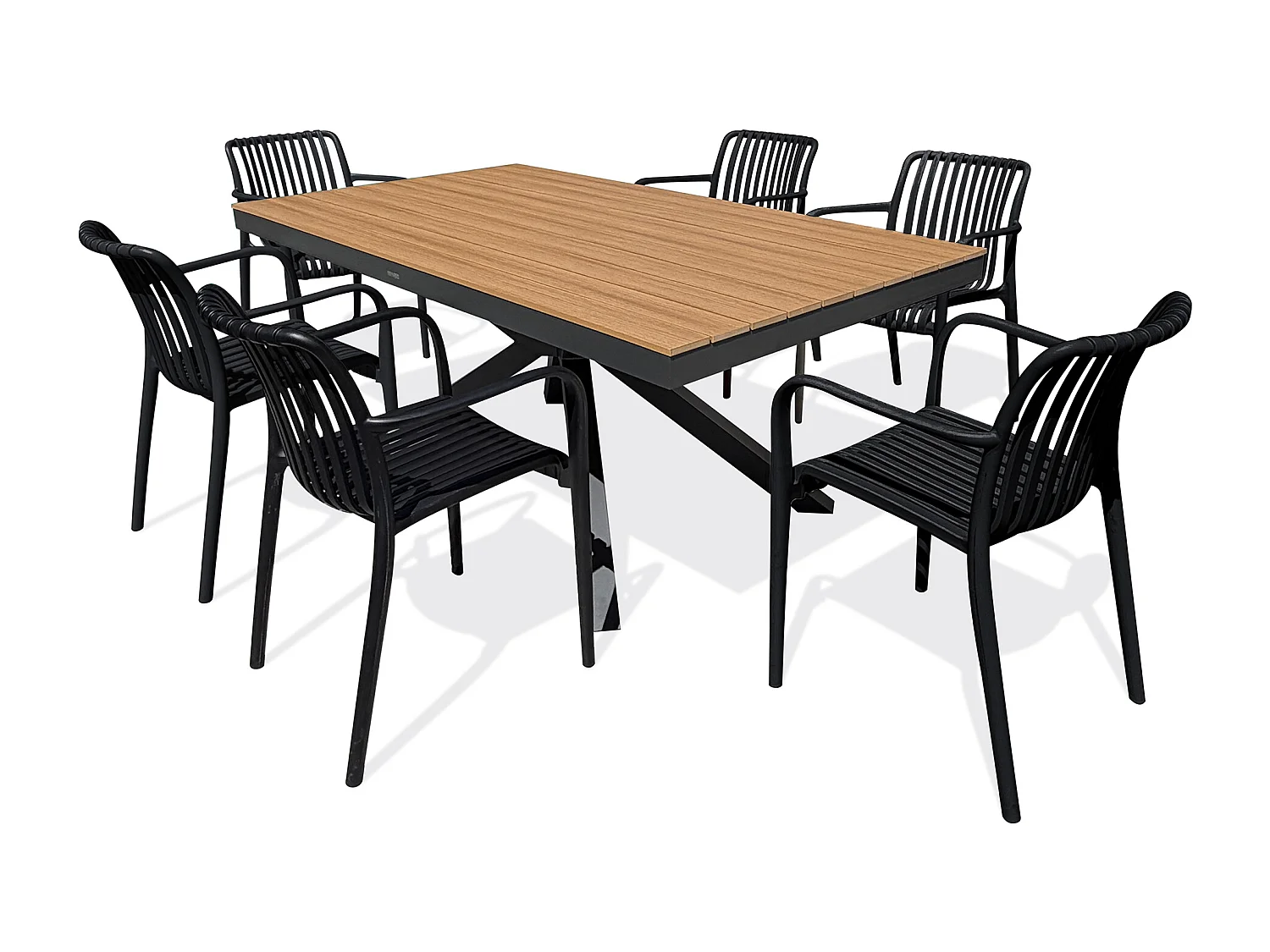 6-sitzige Garten-Essgruppe aus Aluminium – Anthrazitgrau