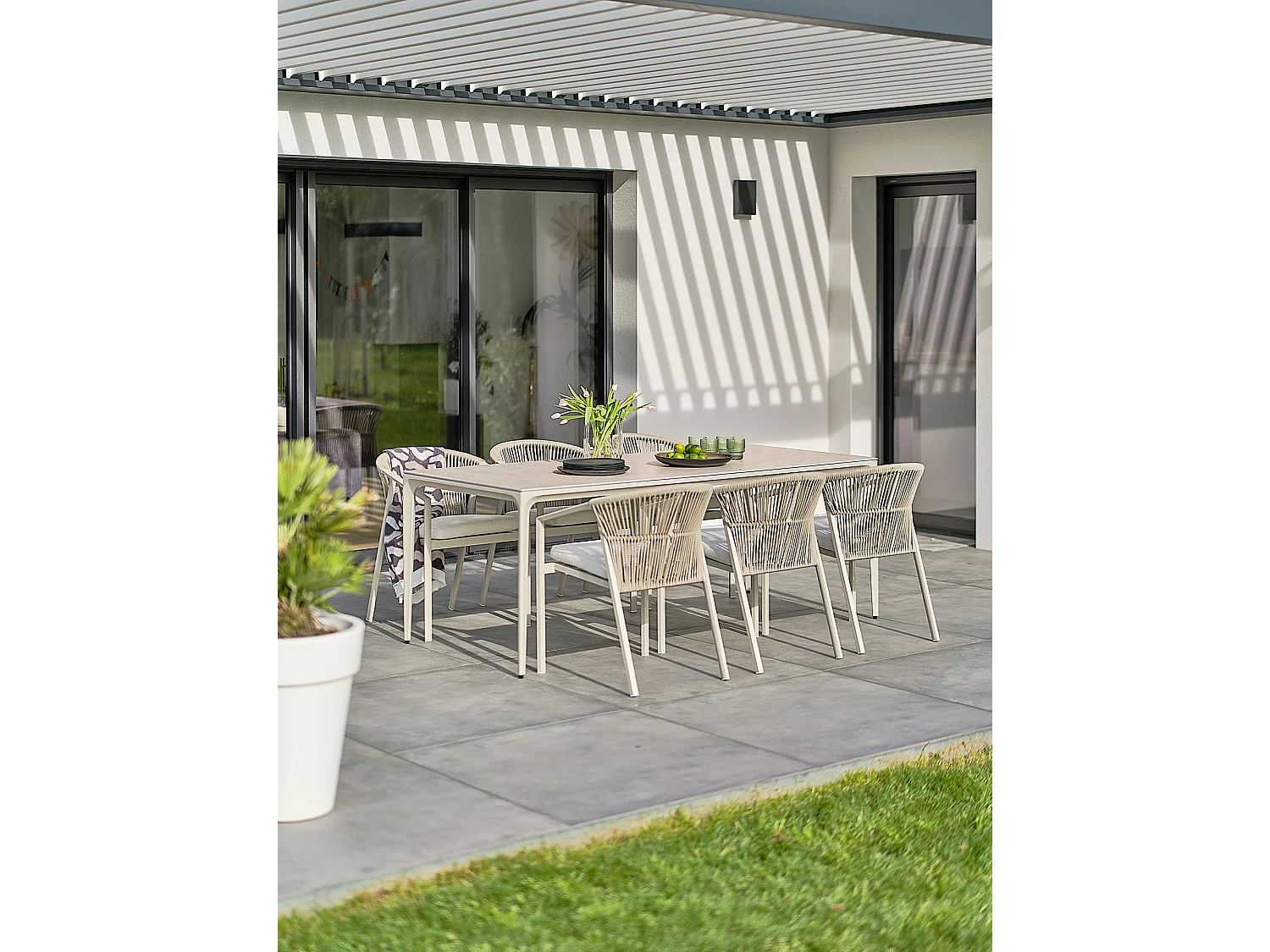 Ensemble repas jardin 6 places Céramique sur verre - Grège - TIGUA