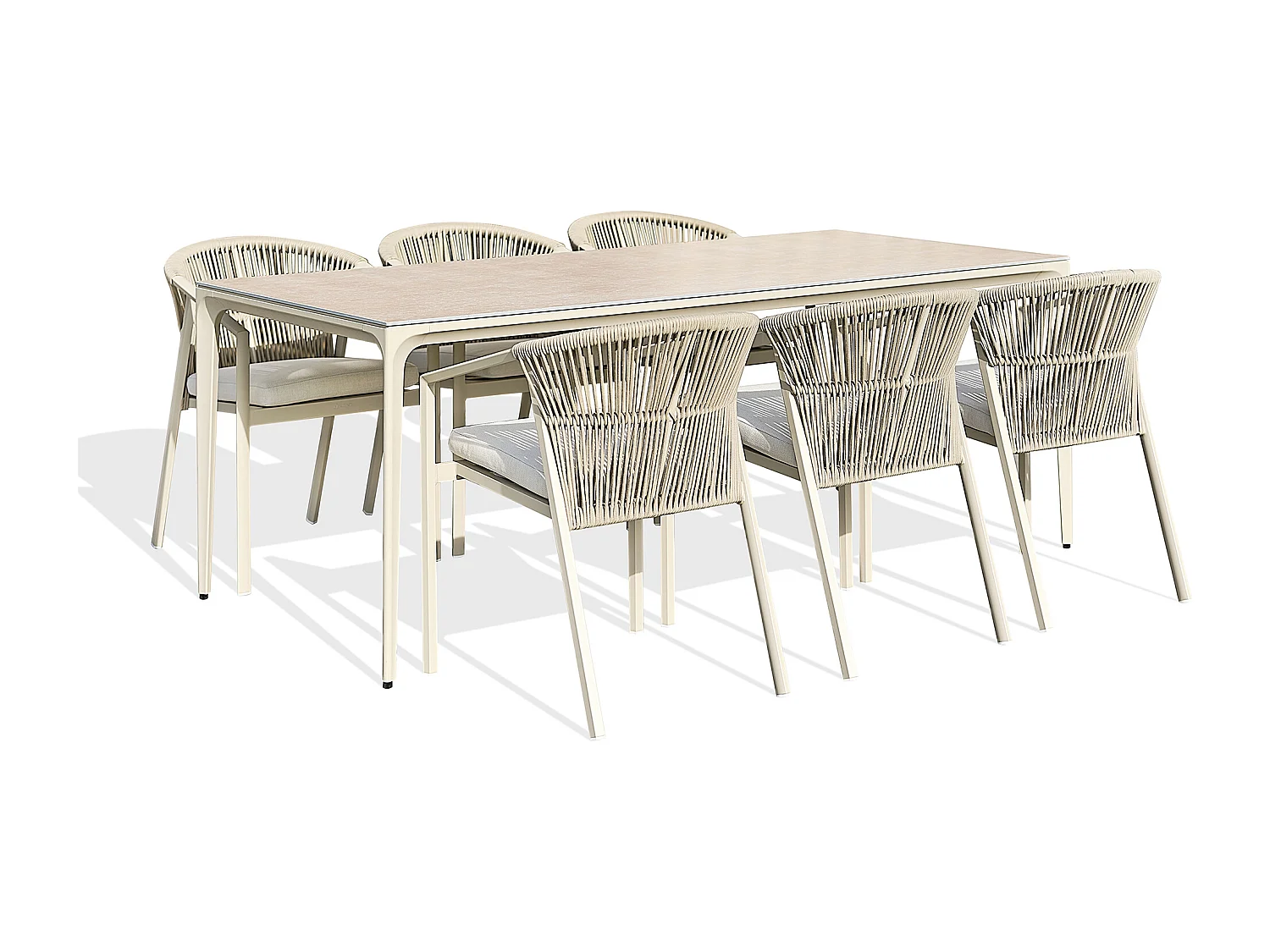 Ensemble repas jardin 6 places Céramique sur verre - Grège - TIGUA