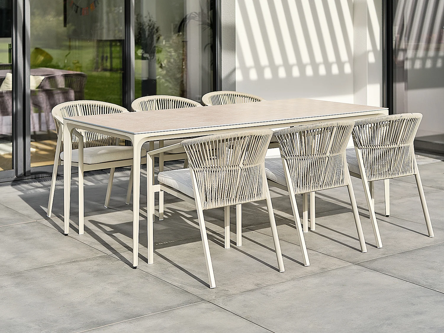 Ensemble repas jardin 6 places Céramique sur verre - Grège - TIGUA