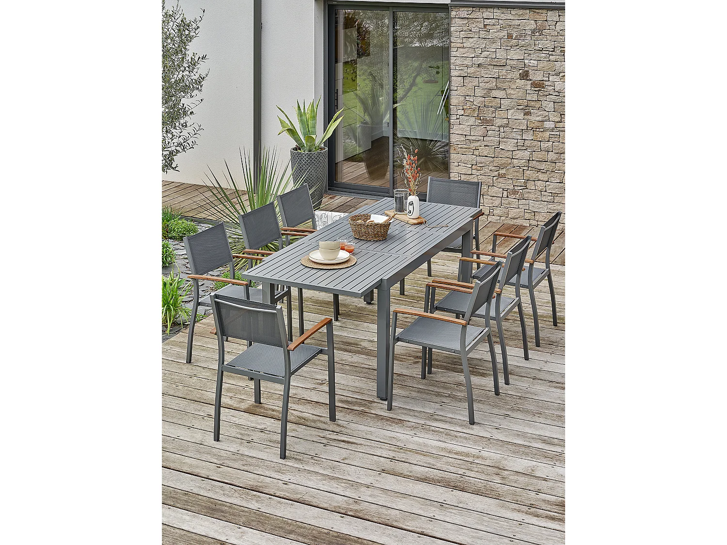 Ensemble repas de jardin 8 places - Gris anthracite - ORSINO