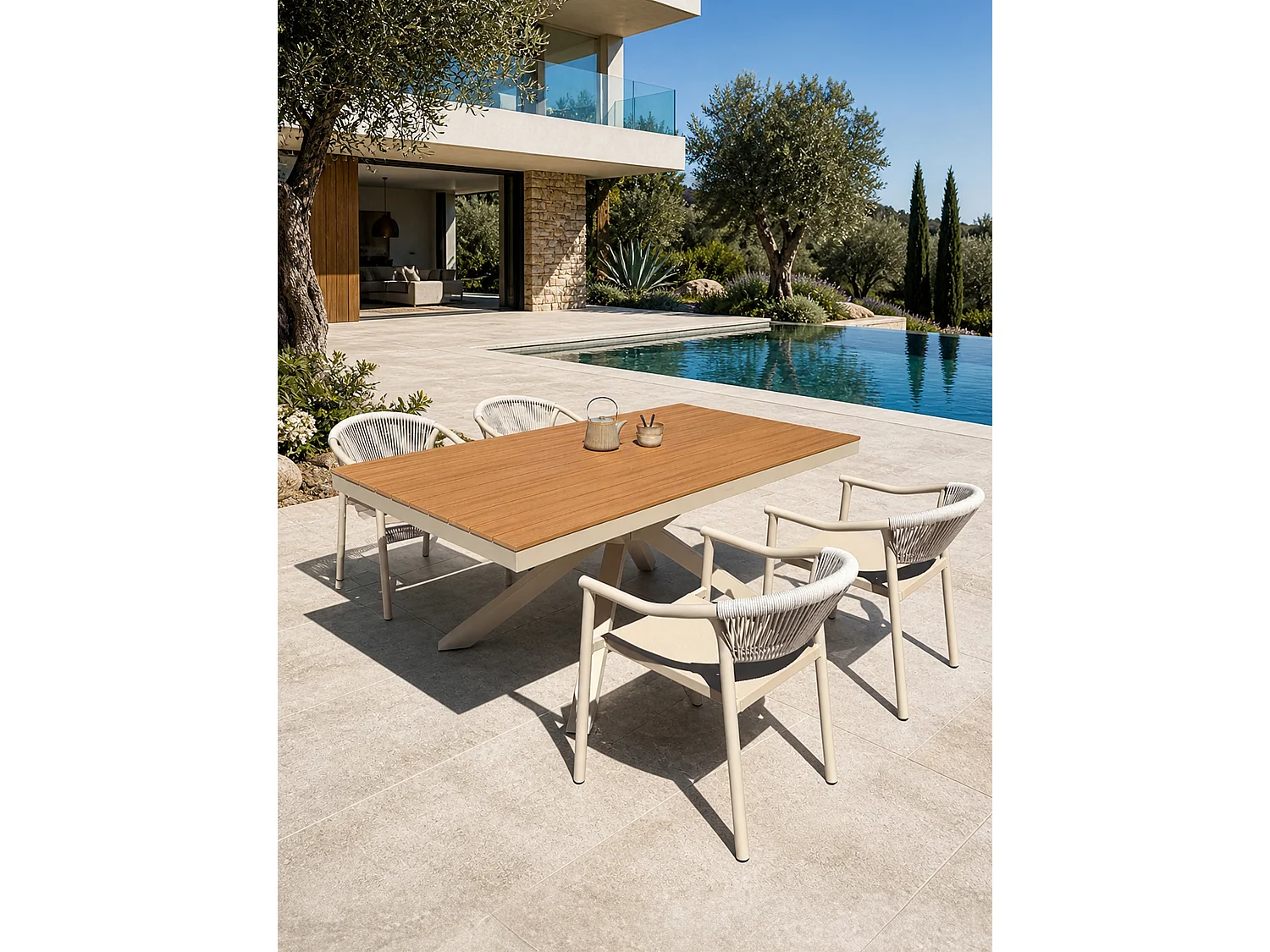 Set da pranzo da giardino in alluminio per 4 persone - Grigio