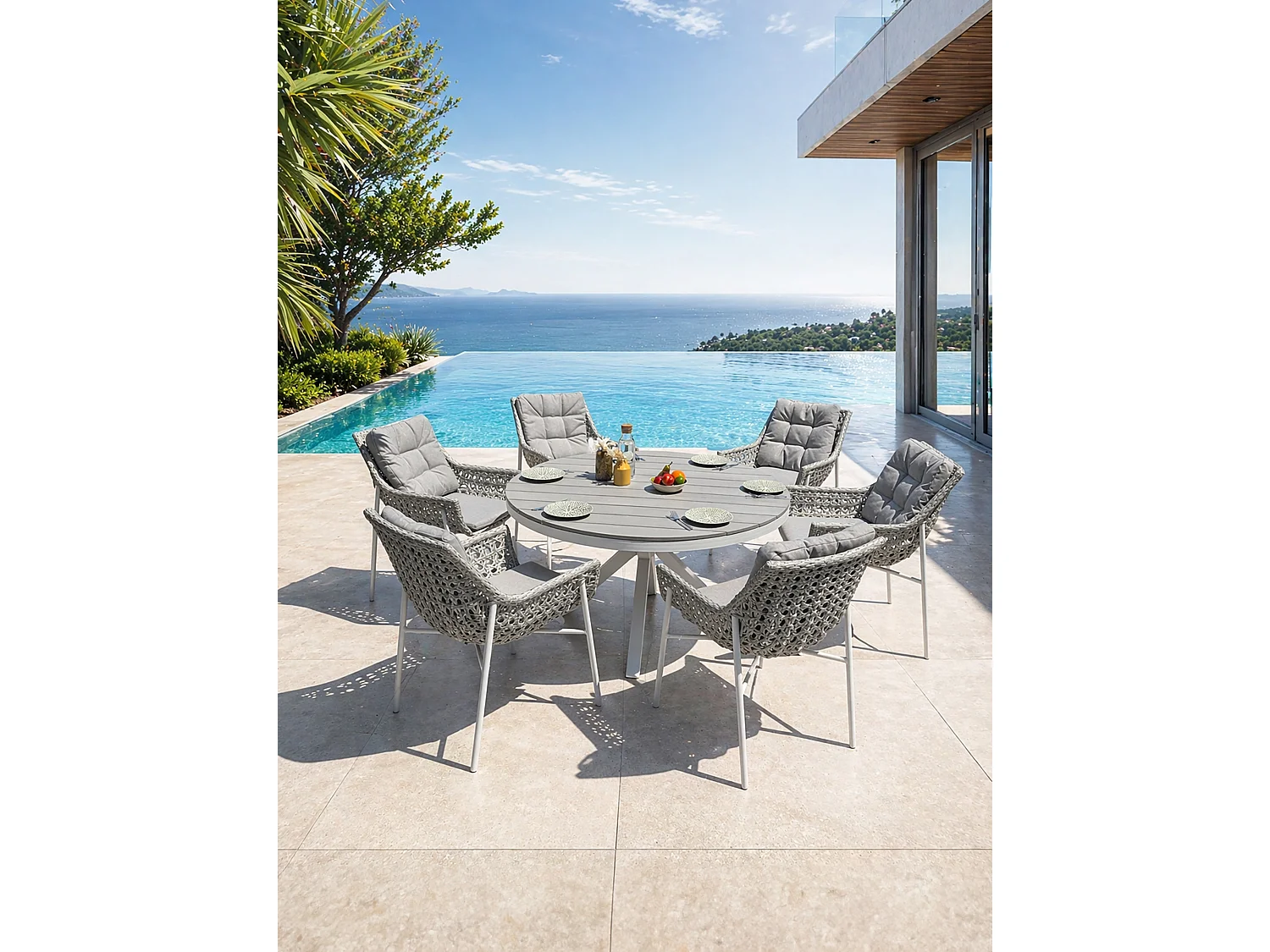 Ensemble repas de jardin 6 places - Blanc - ELBA