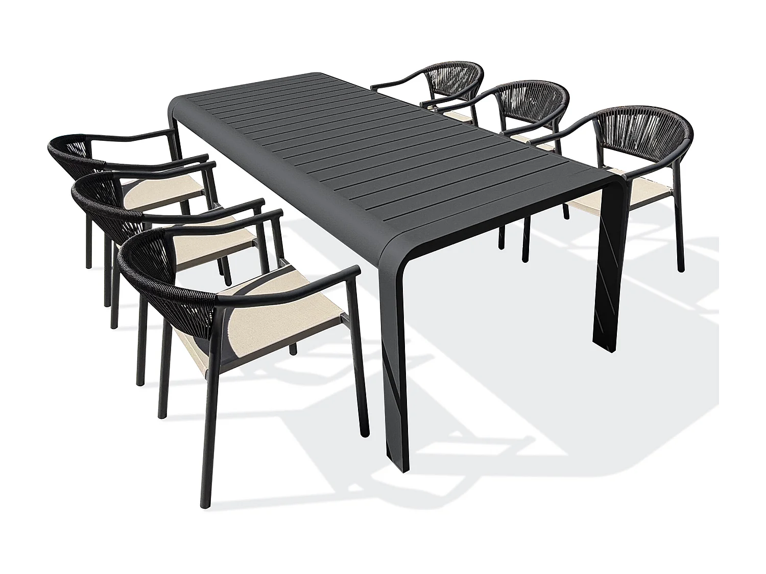 6-sitzige Garten-Essgruppe aus anthrazitfarbenem Aluminium