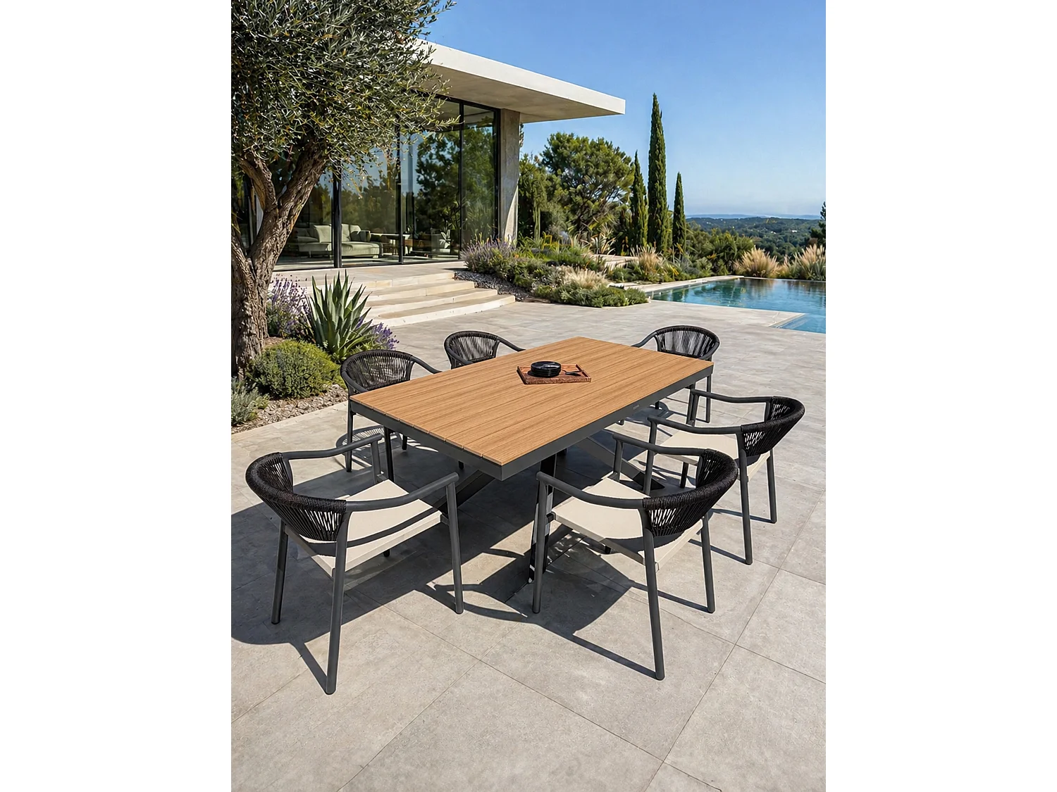 Set da pranzo da giardino in alluminio a 6 posti - Grigio antracite