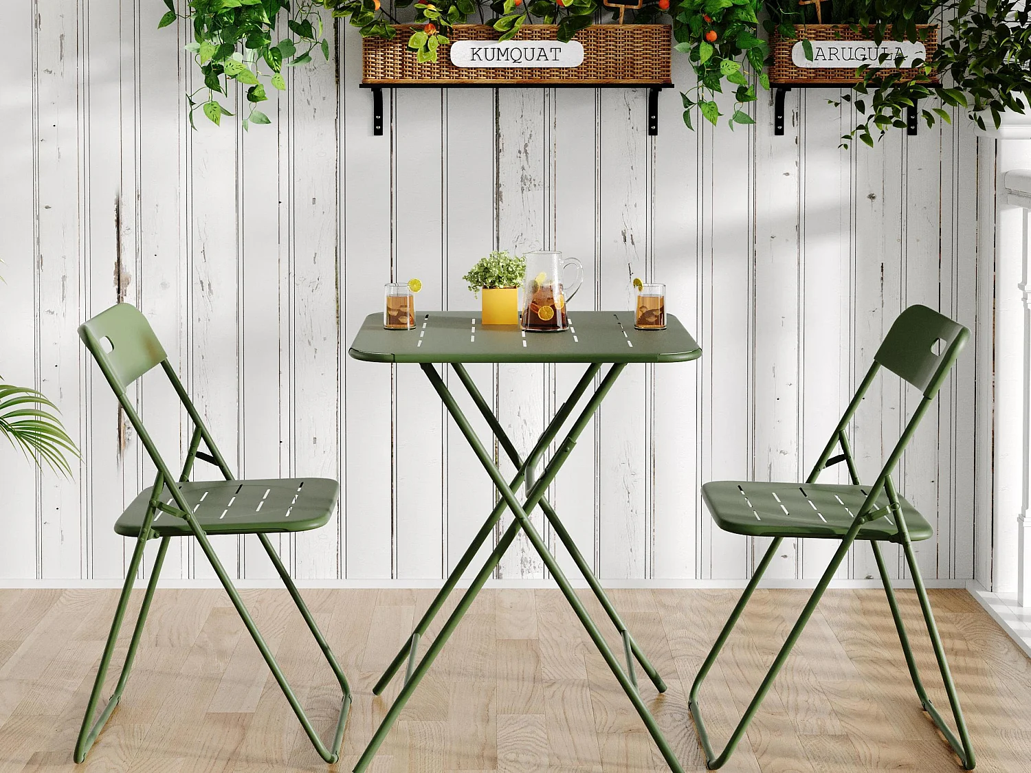 Set 3 pièces pliable : 2 chaises + 1 table, gain de place, confortable pour balcon, terrasse ou jardin – Brise d'Été