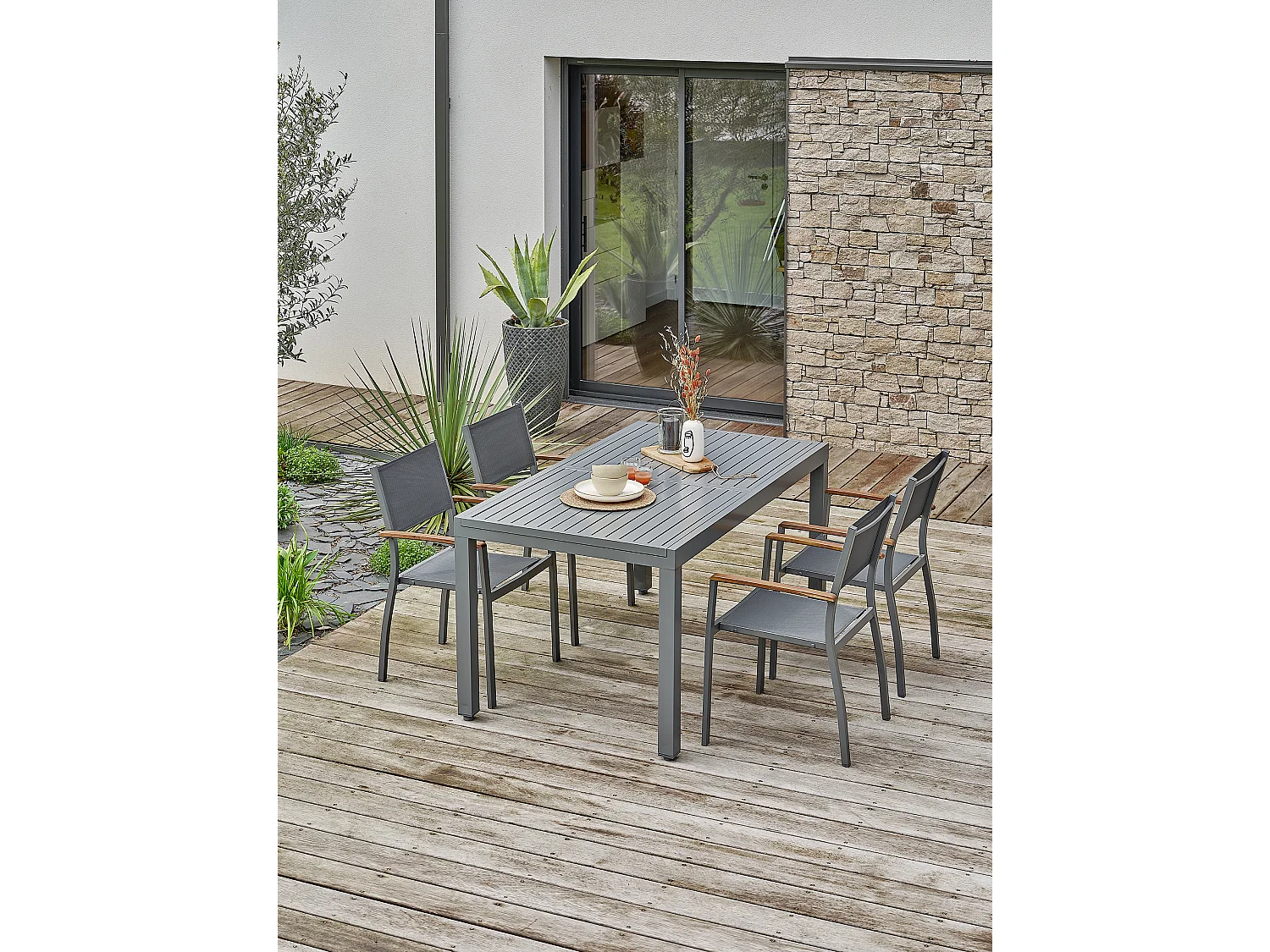 Ensemble repas de jardin 4 places - Gris anthracite - ORSINO