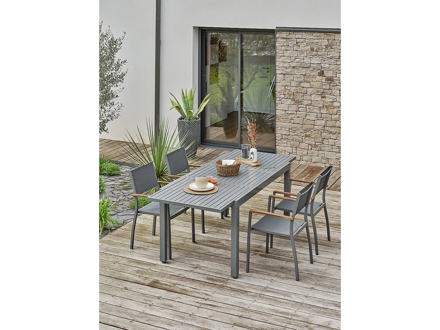Ensemble repas de jardin 4 places - Gris anthracite - ORSINO