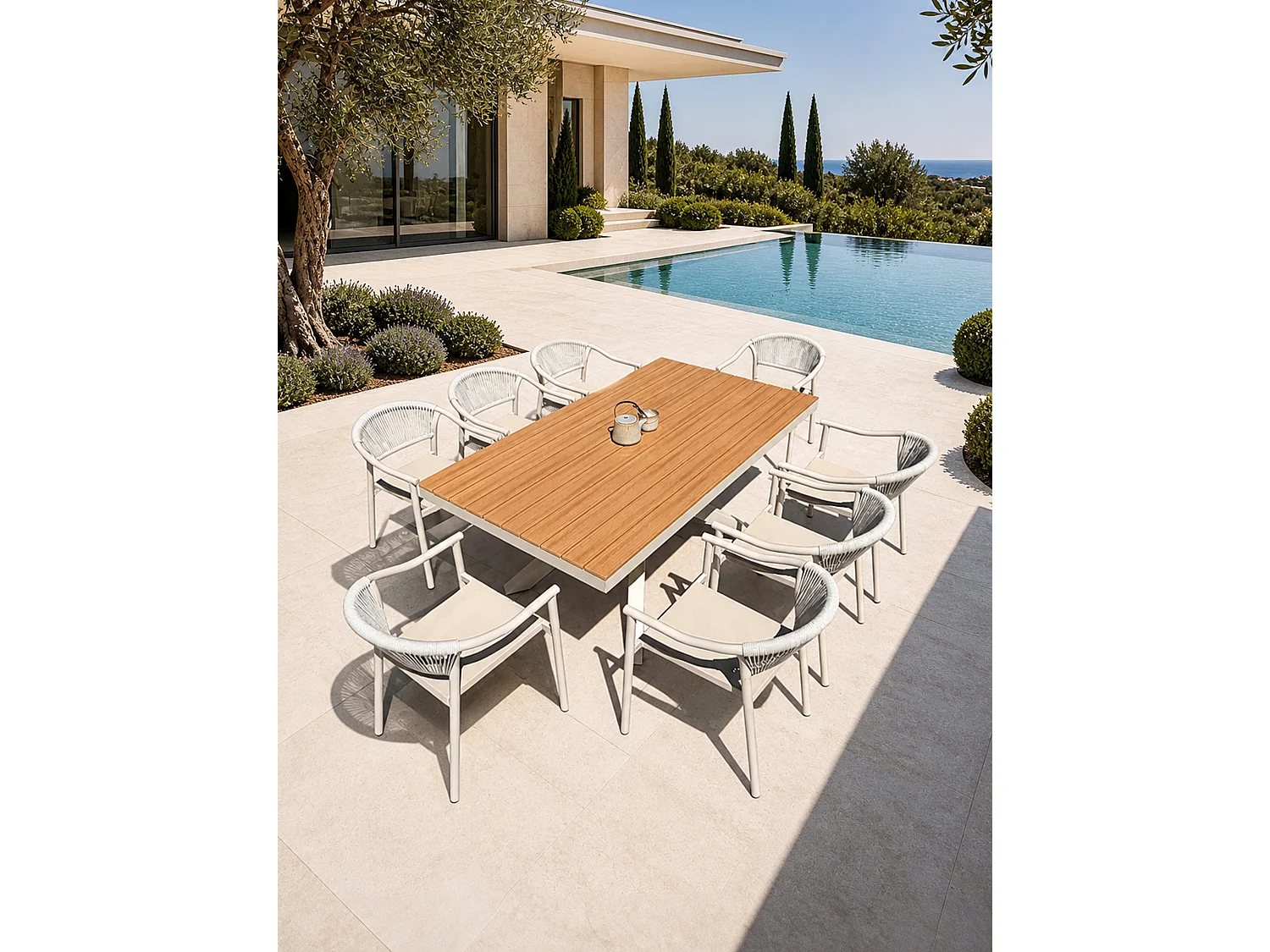 8-sitzige Garten-Essgruppe aus Aluminium – Greige