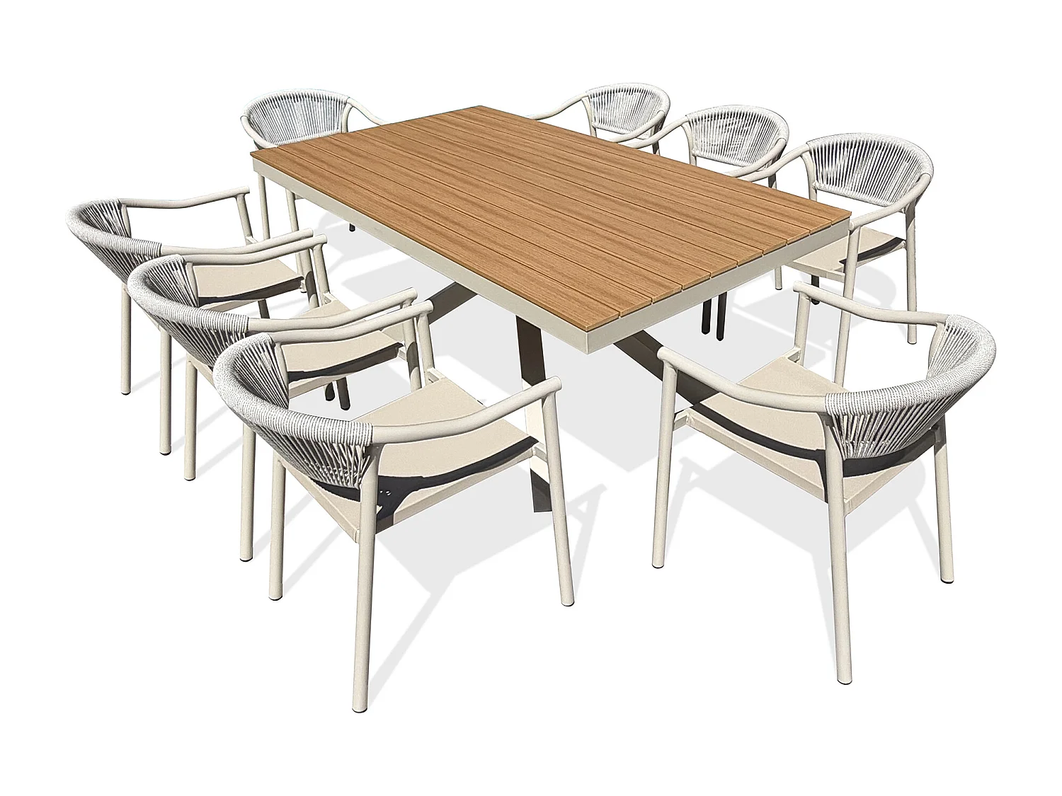 8-sitzige Garten-Essgruppe aus Aluminium – Greige