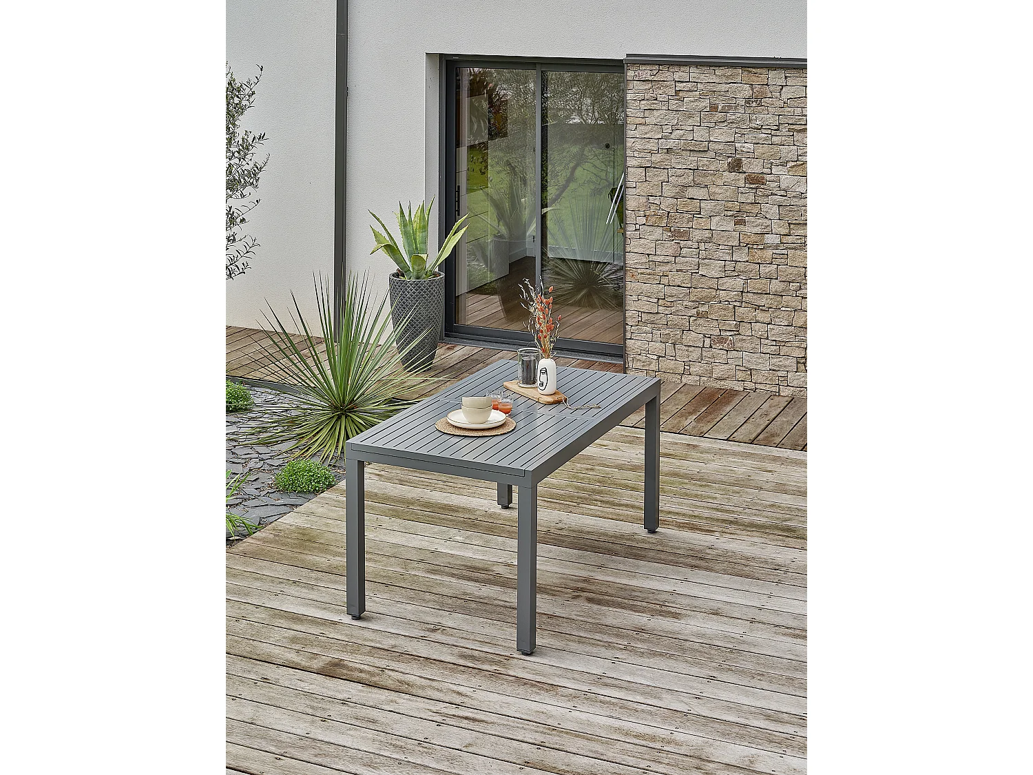 Table de jardin 8 places en aluminium - Gris anthracite - ORSINO