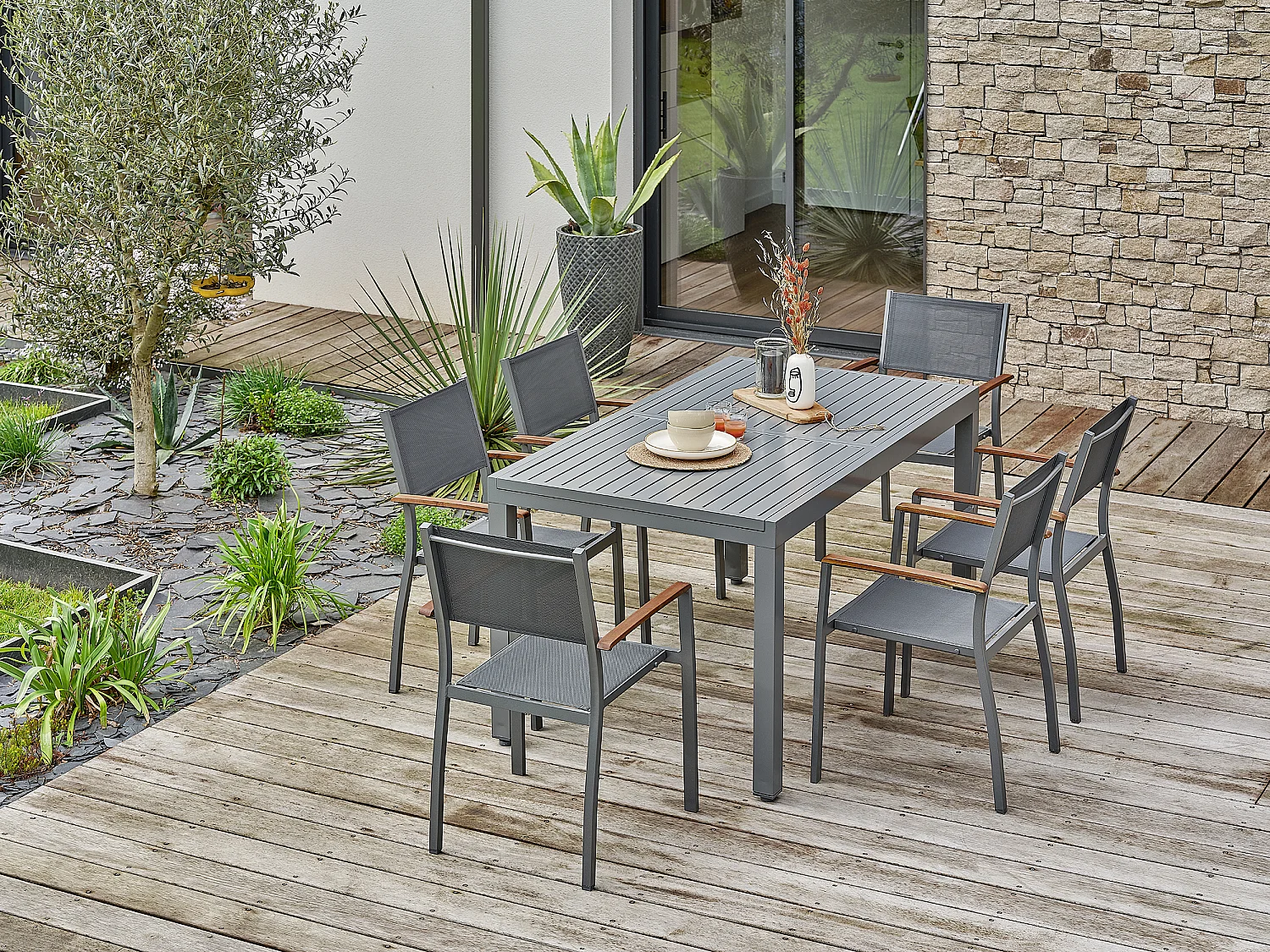 Ensemble repas de jardin 6 places - Gris anthracite - ORSINO