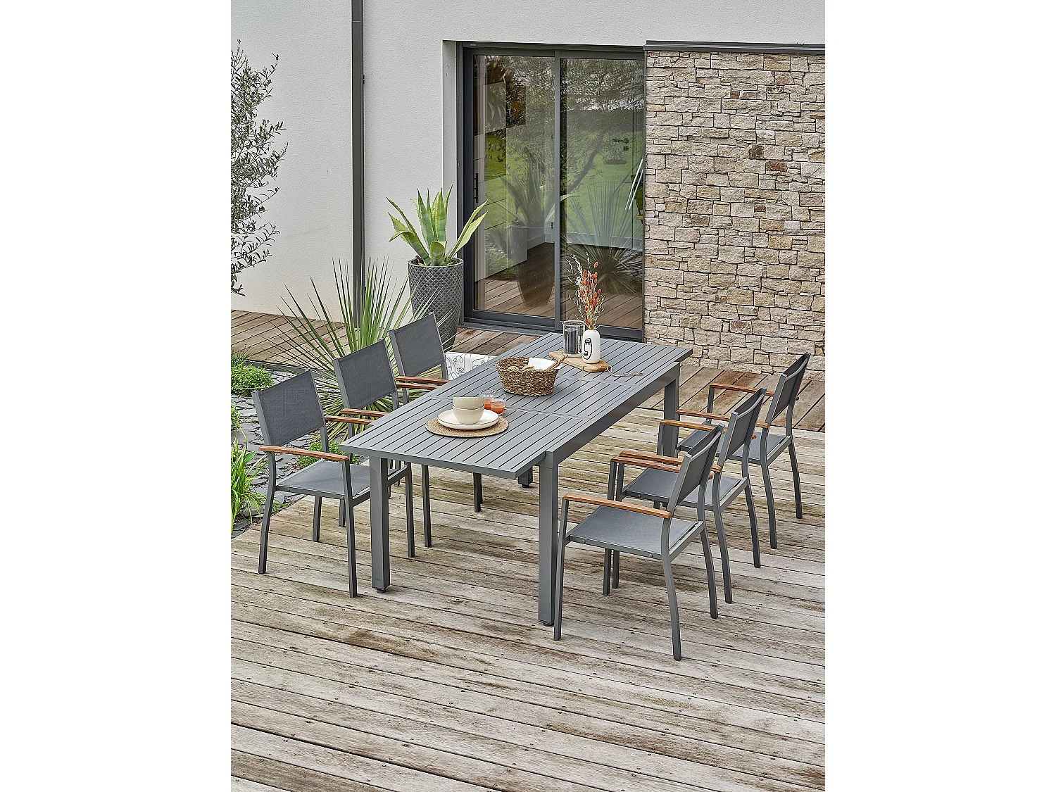 Ensemble repas de jardin 6 places - Gris anthracite - ORSINO