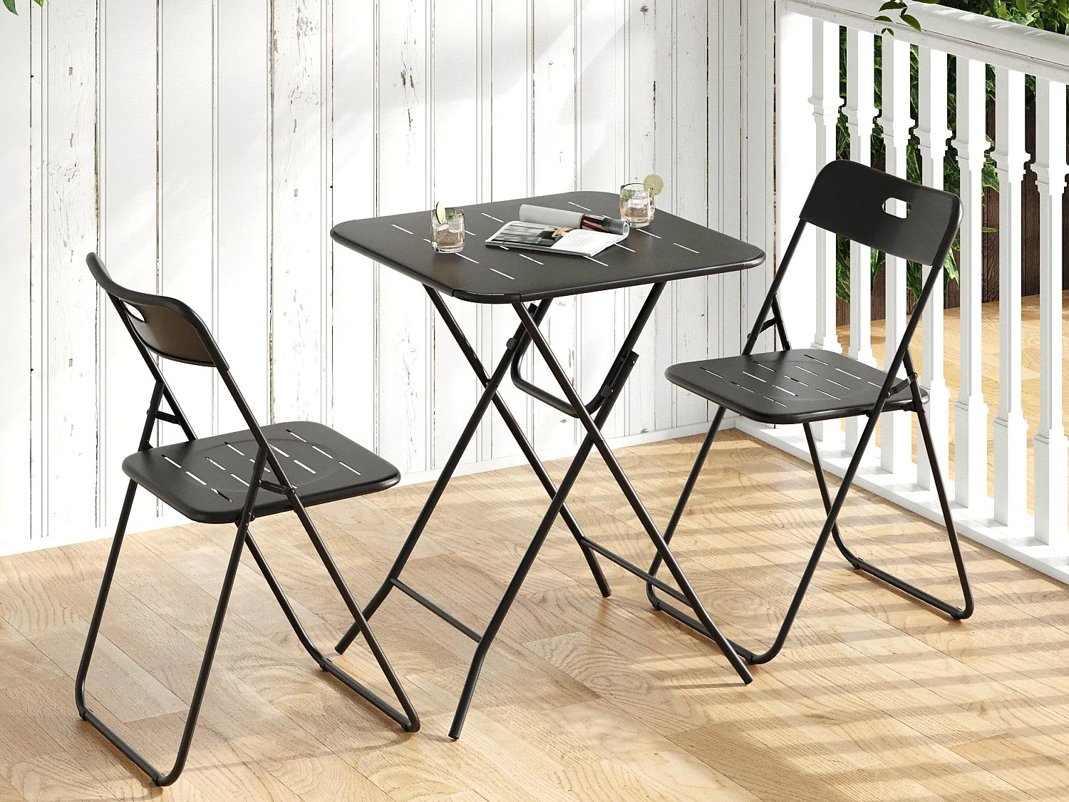 Set 3 pièces pliable : 2 chaises + 1 table, gain de place, confortable pour balcon, terrasse ou jardin – Brise d'Été