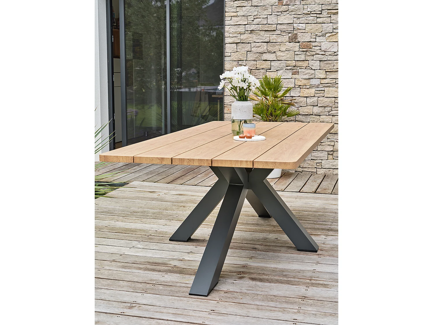 Table de jardin 8 places - Gris anthracite - KELIA