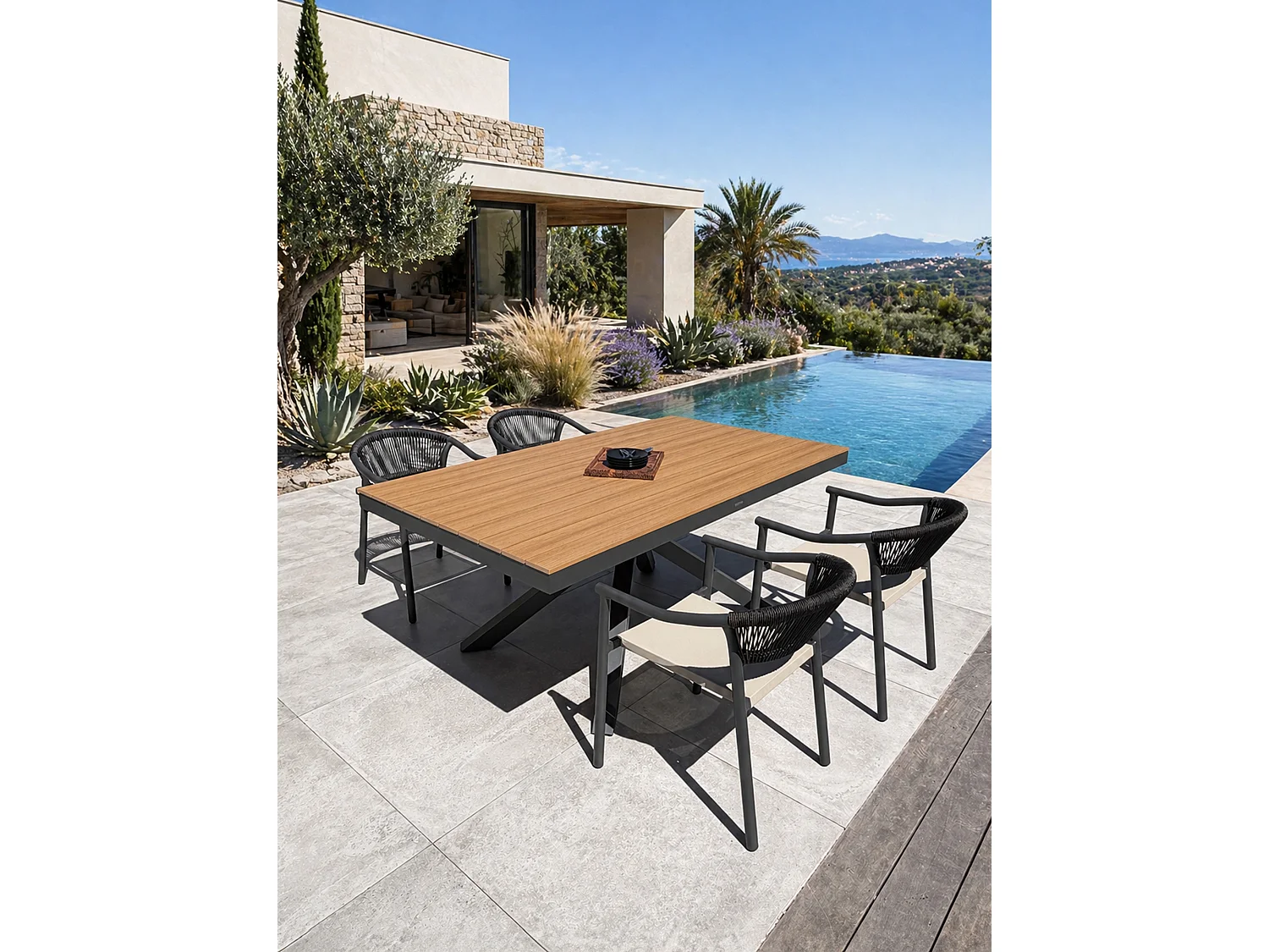 Set da pranzo da giardino in alluminio a 4 posti - Grigio antracite