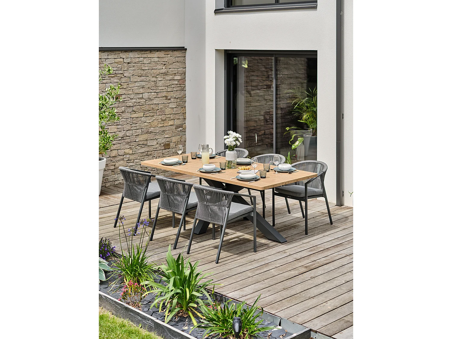 Ensemble repas de jardin 6 places - Gris anthracite - KELIA
