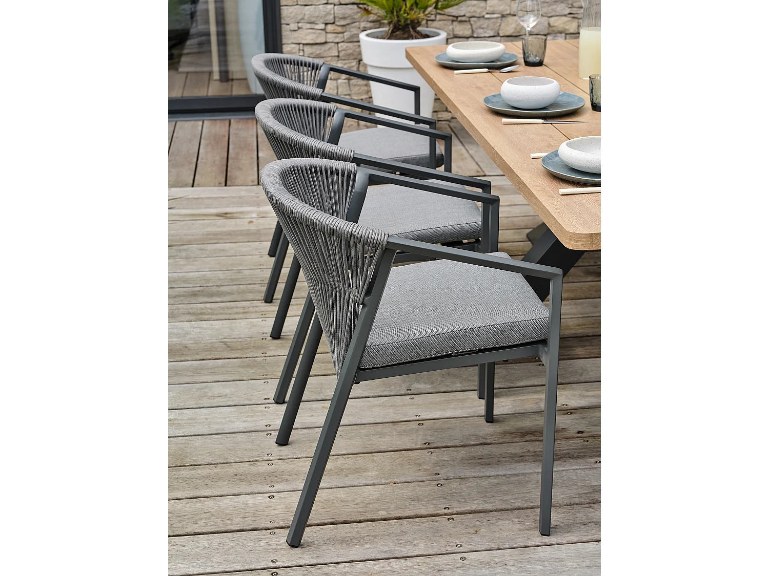 Ensemble repas de jardin 6 places - Gris anthracite - KELIA