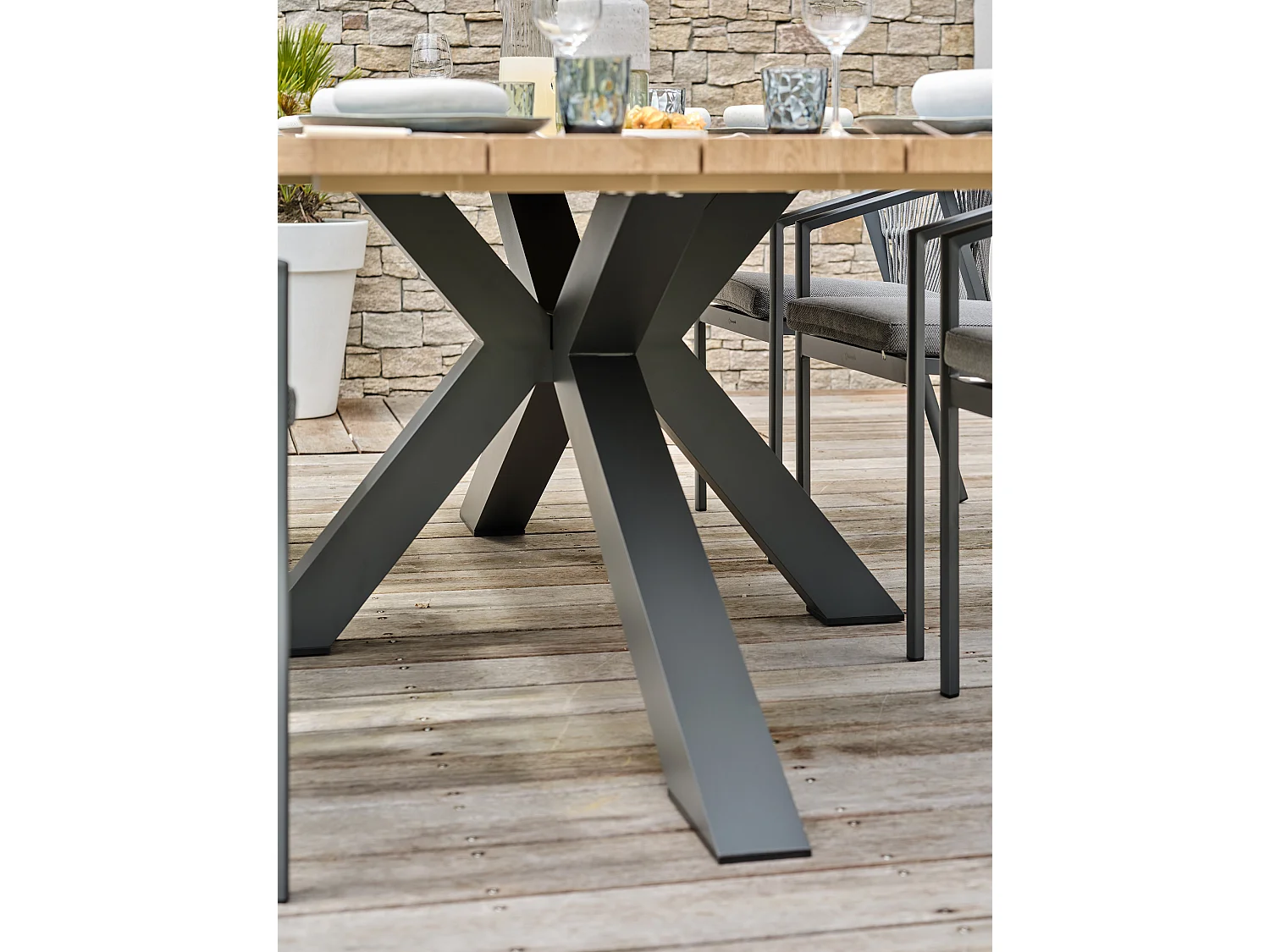 Ensemble repas de jardin 6 places - Gris anthracite - KELIA