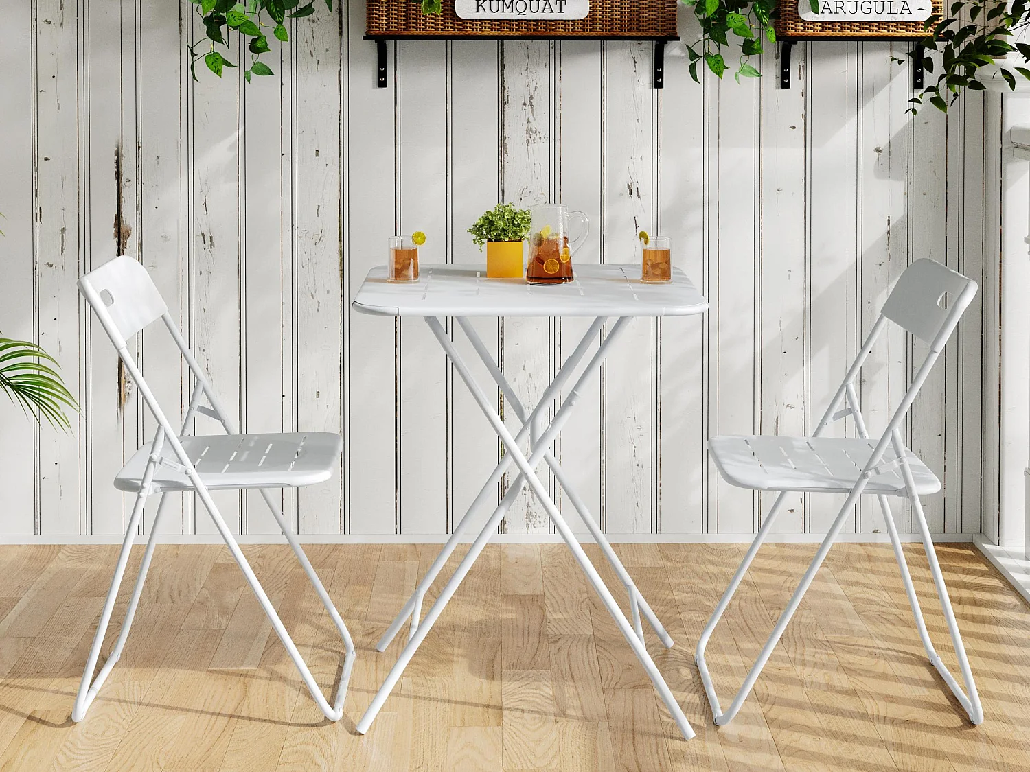 Set 3 pièces pliable : 2 chaises + 1 table, gain de place, confortable pour balcon, terrasse ou jardin – Brise d'Été