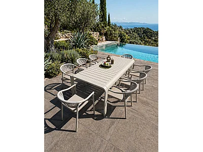 Conjunto de comedor de jardín para 8 personas de aluminio beige