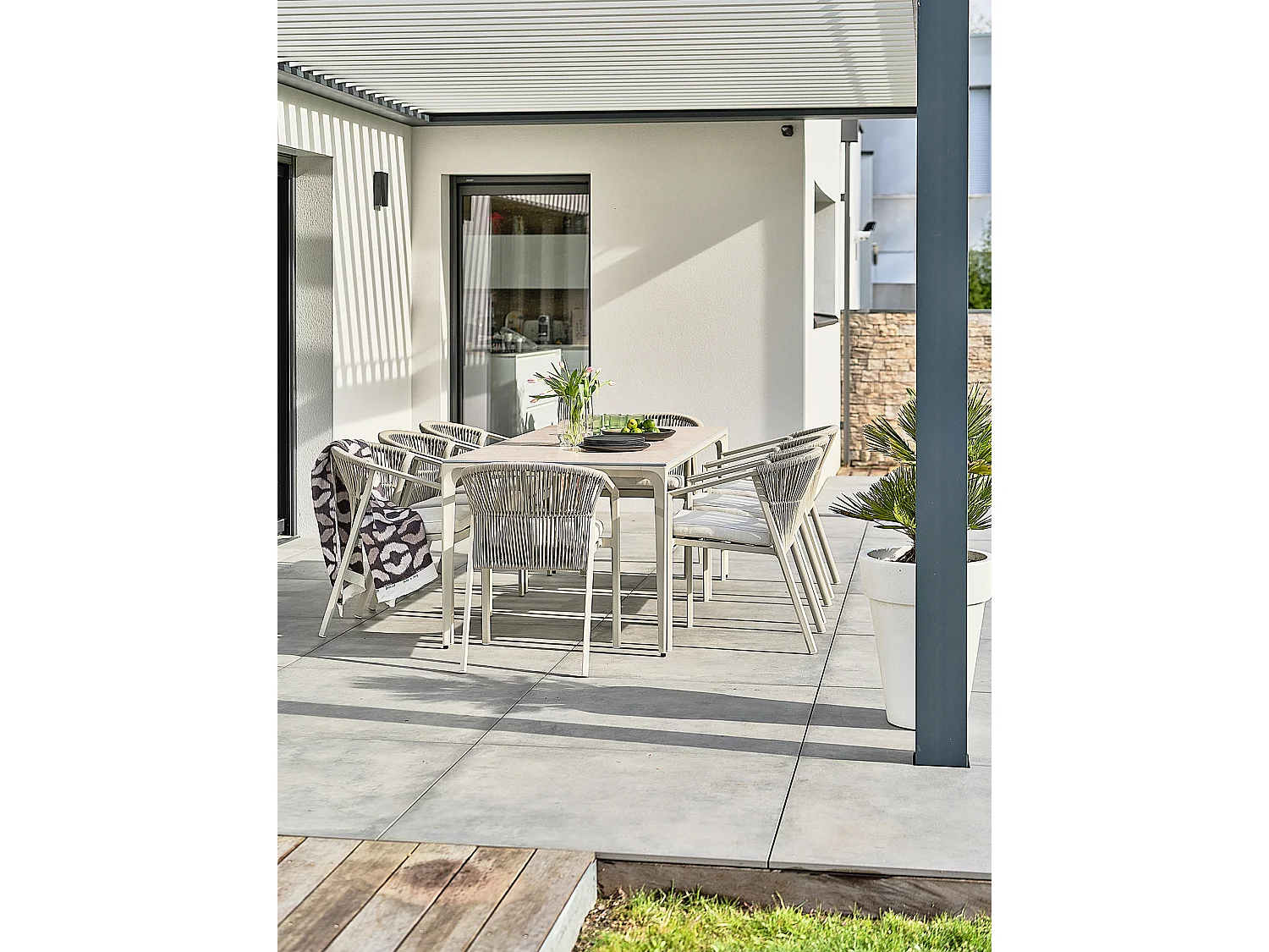 Ensemble repas jardin 8 places Céramique sur verre - Grège - TIGUA