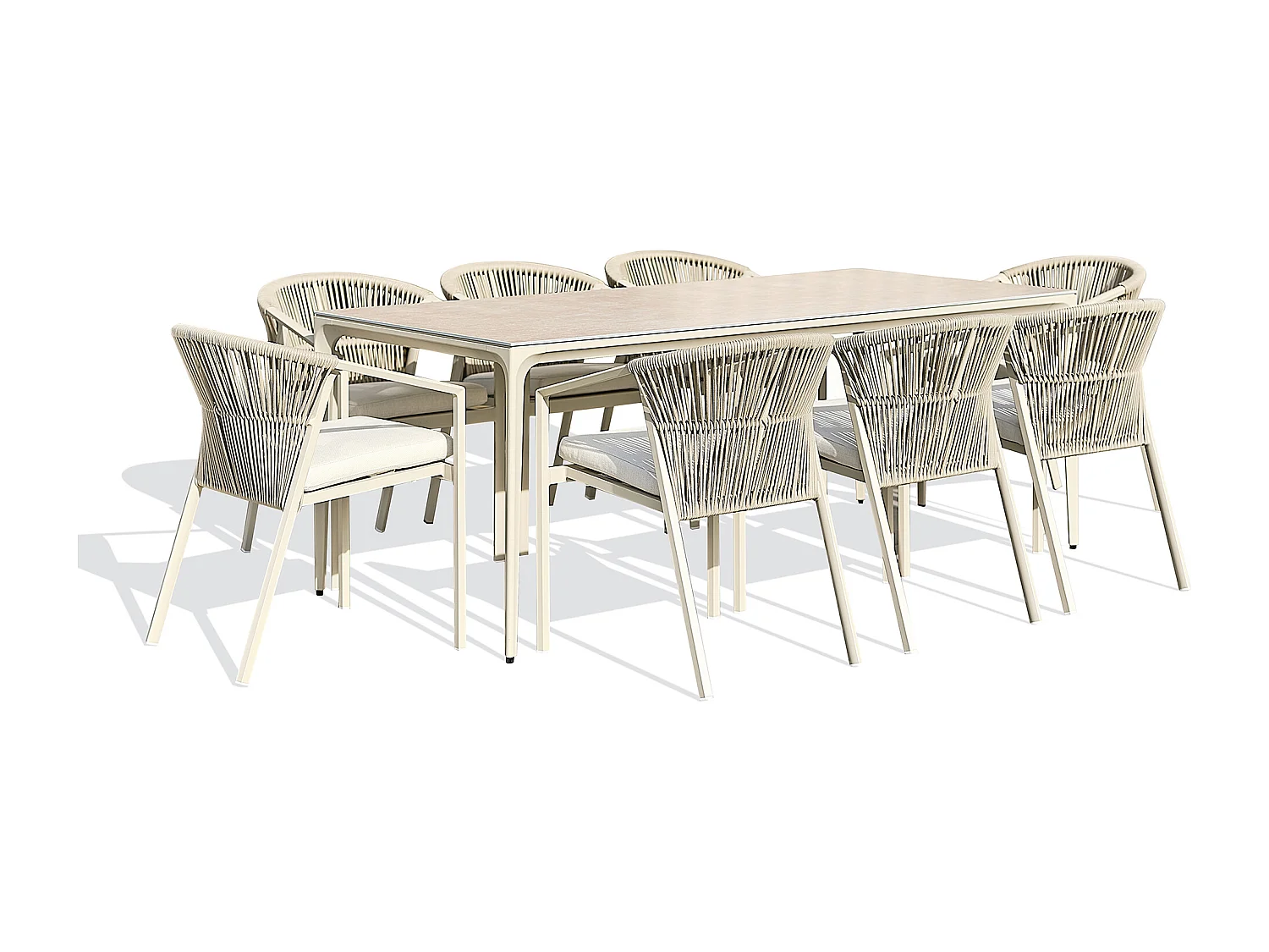 Ensemble repas jardin 8 places Céramique sur verre - Grège - TIGUA