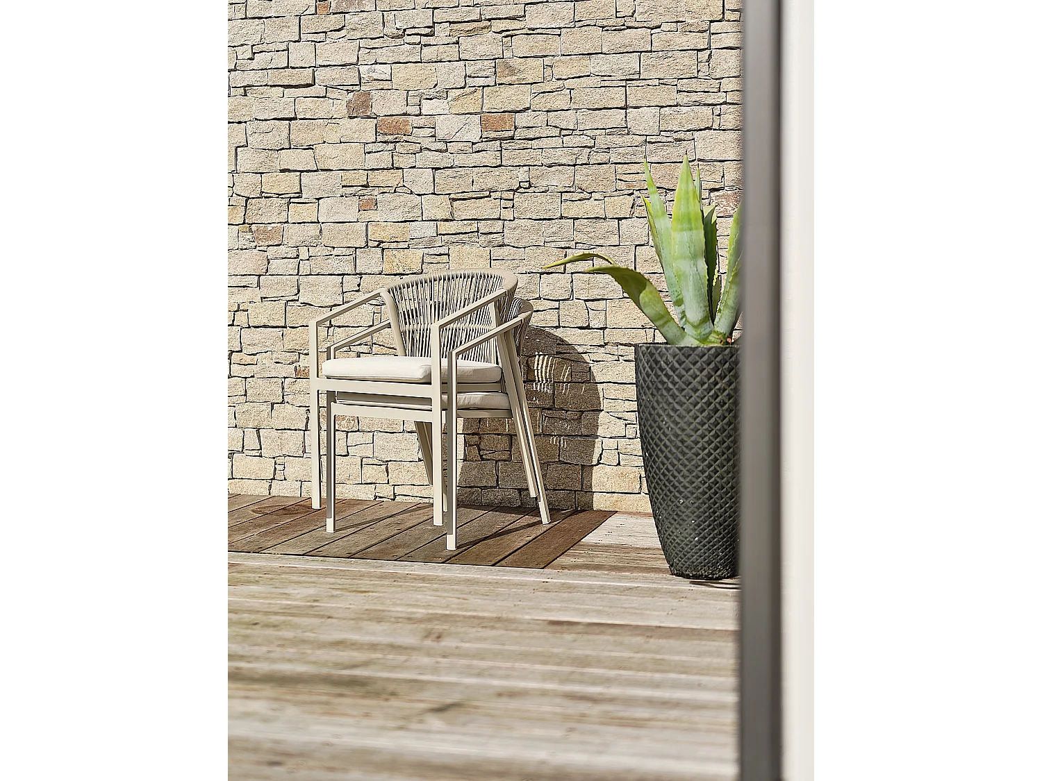 Ensemble repas jardin 8 places Céramique sur verre - Grège - TIGUA