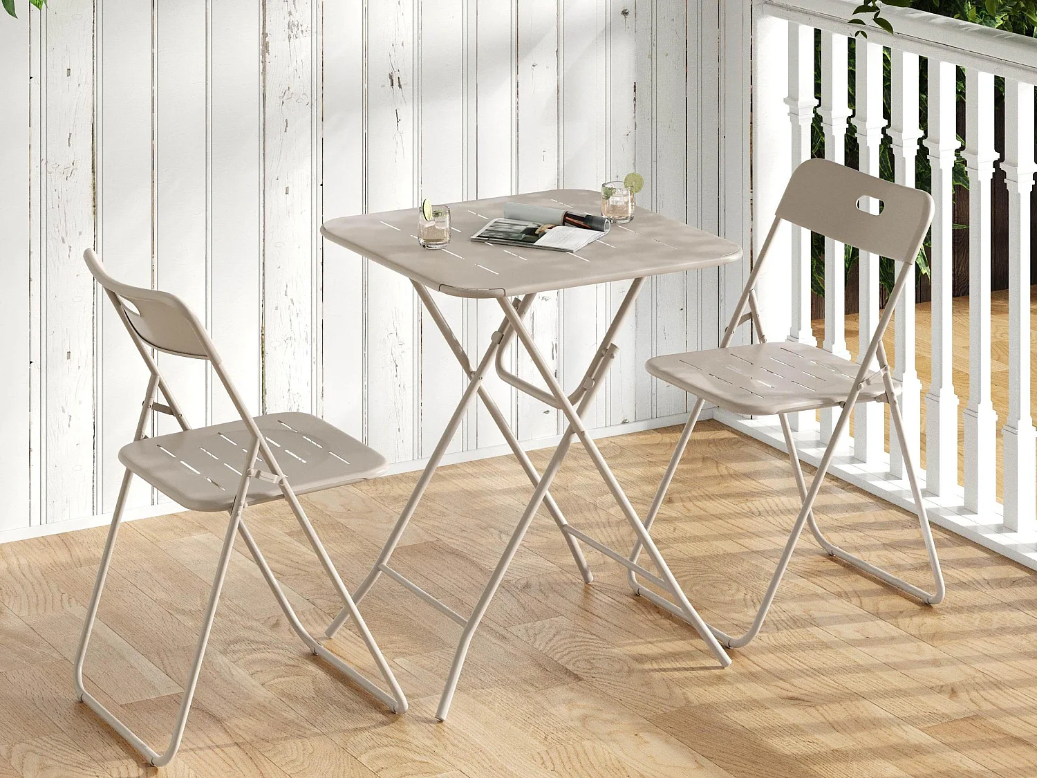 Set 3 pièces pliable : 2 chaises + 1 table, gain de place, confortable pour balcon, terrasse ou jardin – Brise d'Été