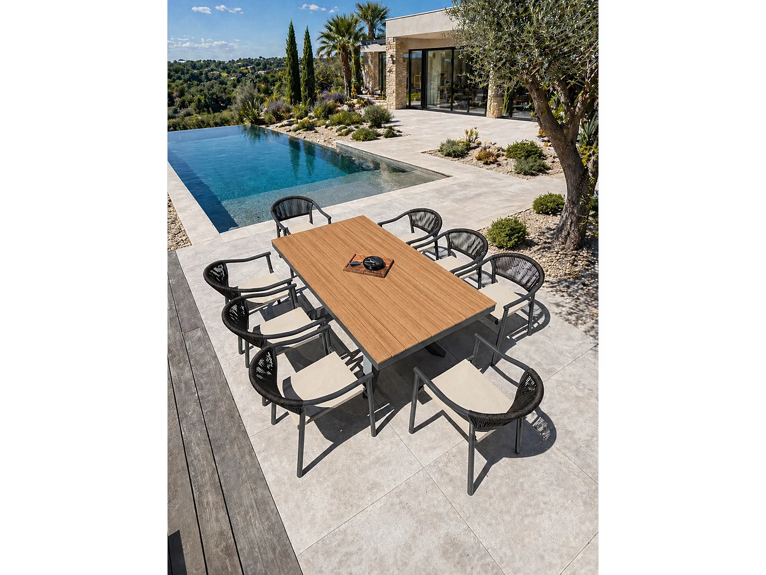8-sitzige Garten-Essgruppe aus Aluminium – Anthrazitgrau
