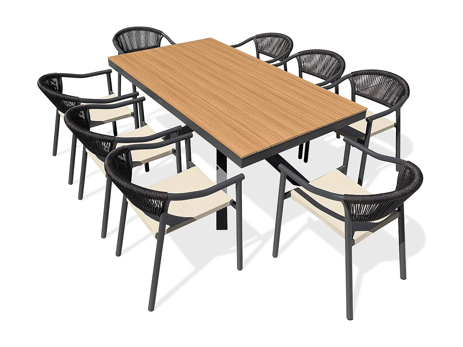8-sitzige Garten-Essgruppe aus Aluminium – Anthrazitgrau