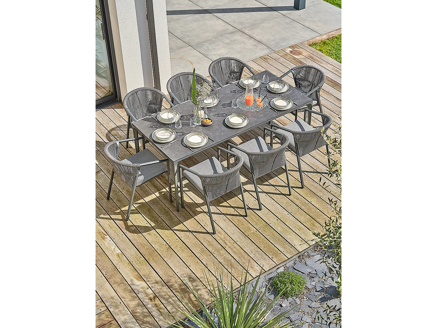 Ensemble repas jardin 8 places en Céramique - Gris anthracite - TIGUA
