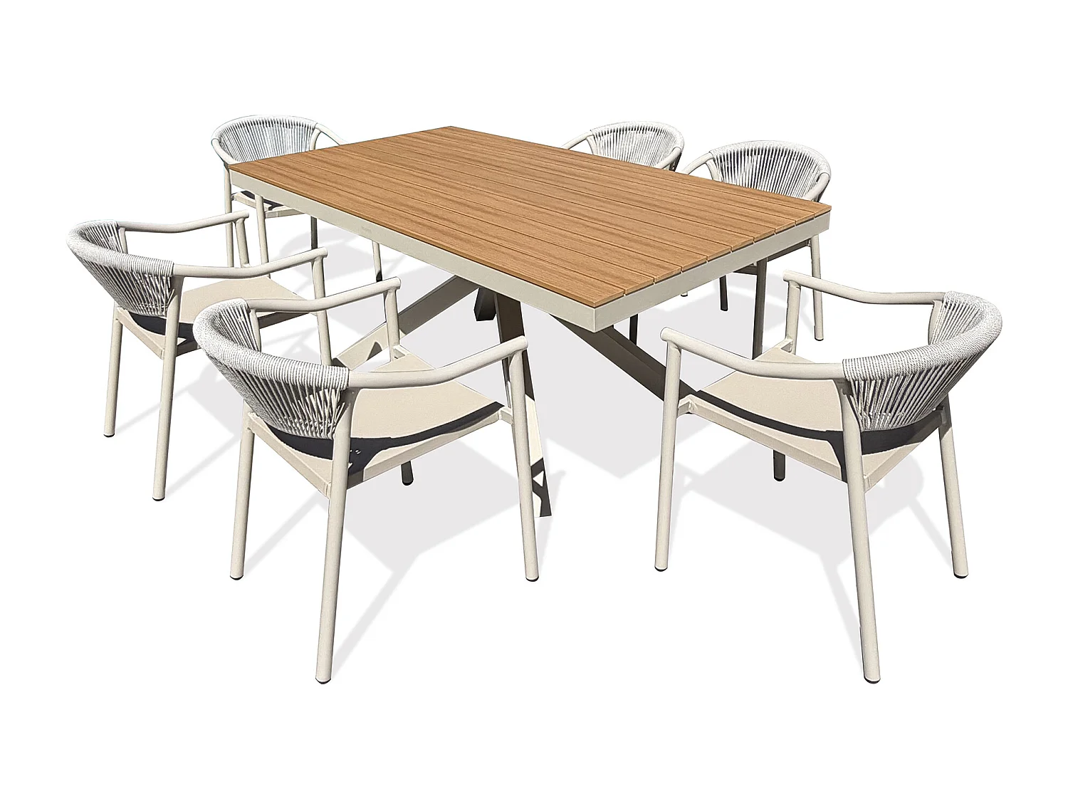 6-sitzige Garten-Essgruppe aus Aluminium – Greige