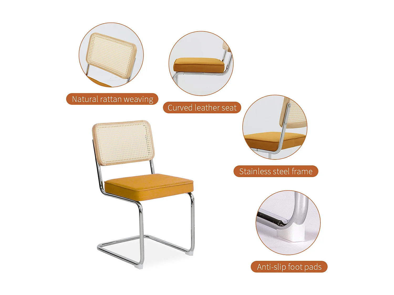 Lot de 2 chaises cantilever style Bauhaus, design moderne confortable et stable – chaise salle à manger, salon, bureau, café, intérieur contemporain