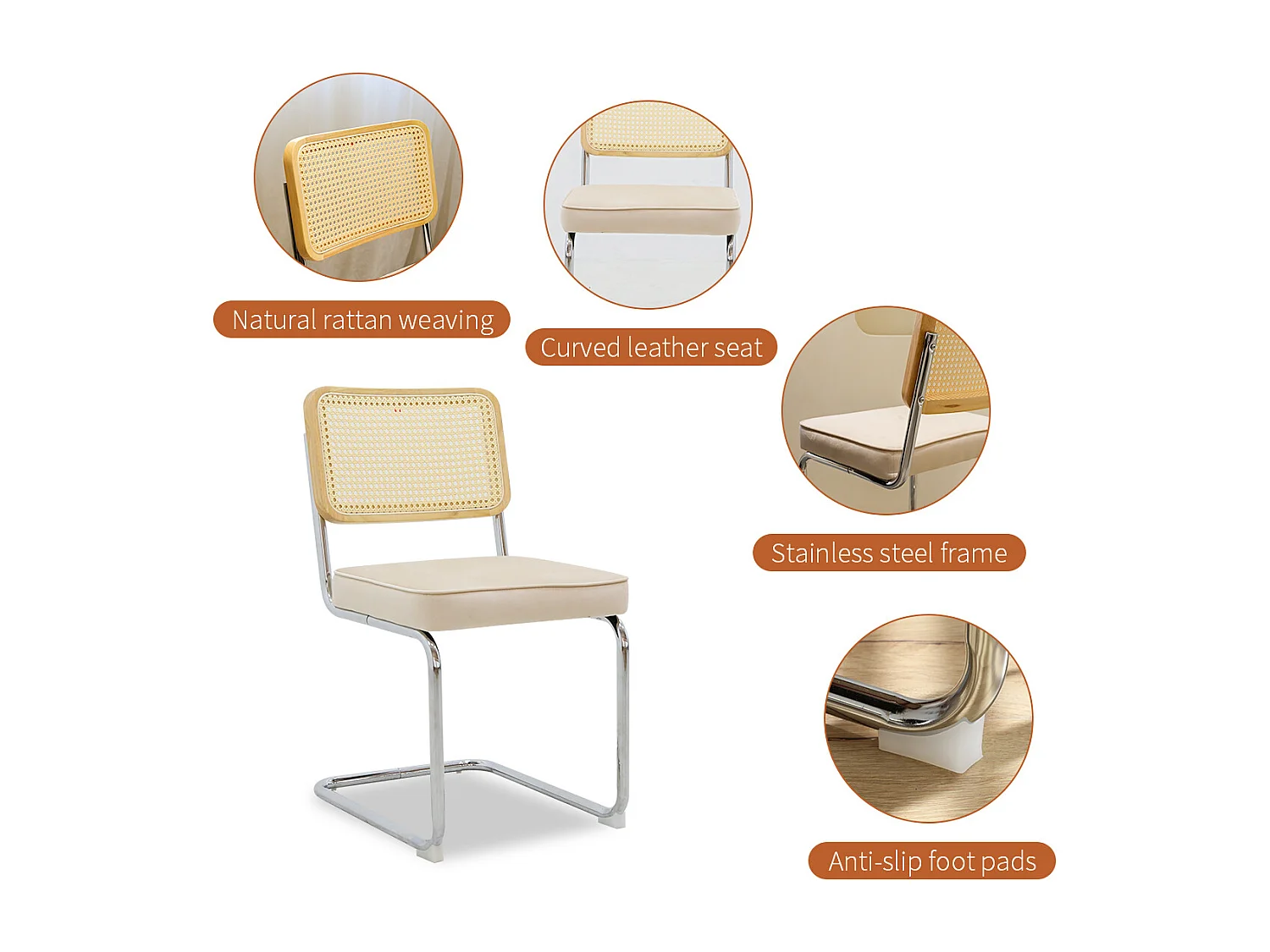 Lot de 2 chaises cantilever style Bauhaus, design moderne confortable et stable – chaise salle à manger, salon, bureau, café, intérieur contemporain