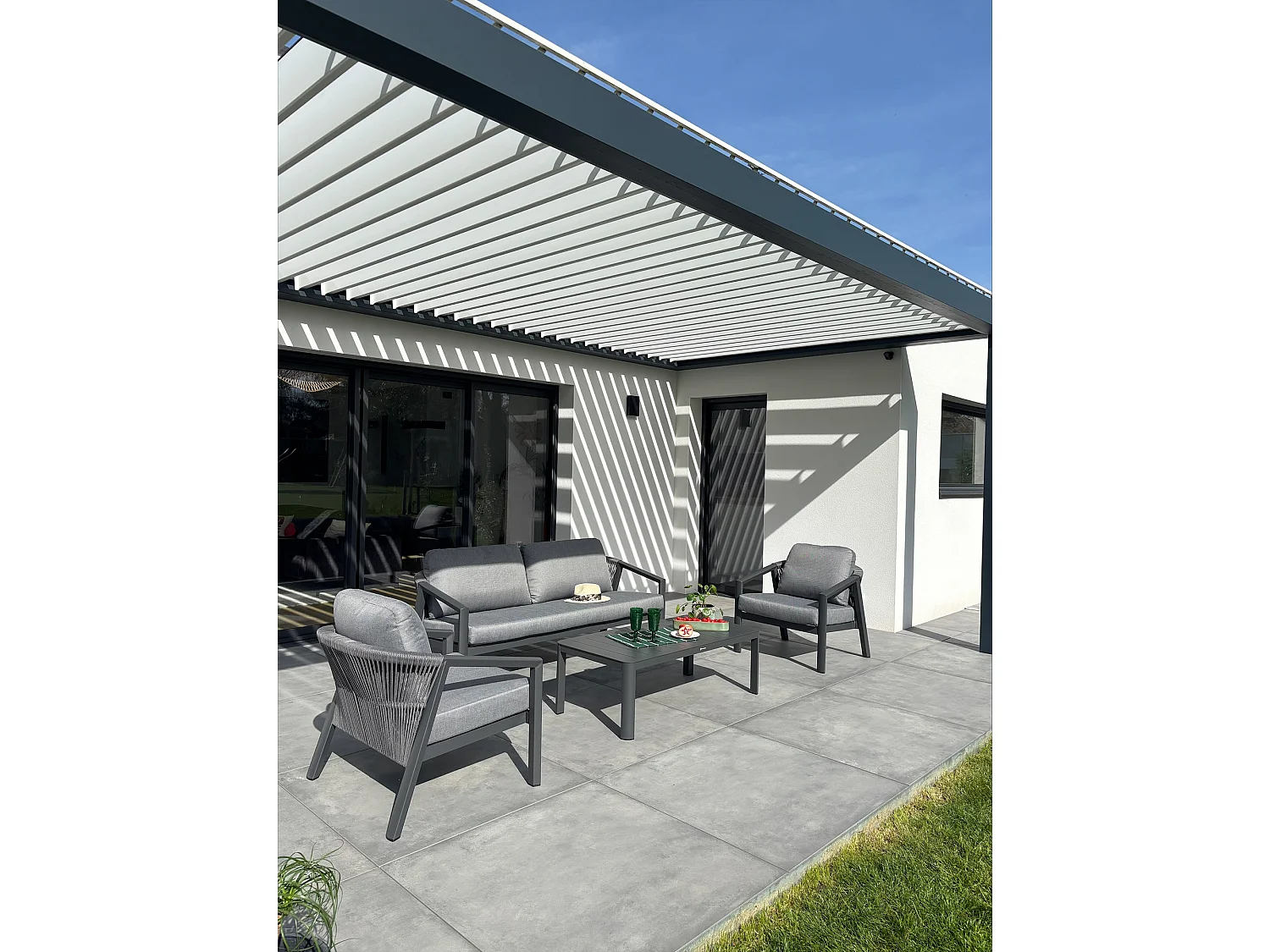 Salon bas de jardin 5 places - Gris anthracite - KELIA