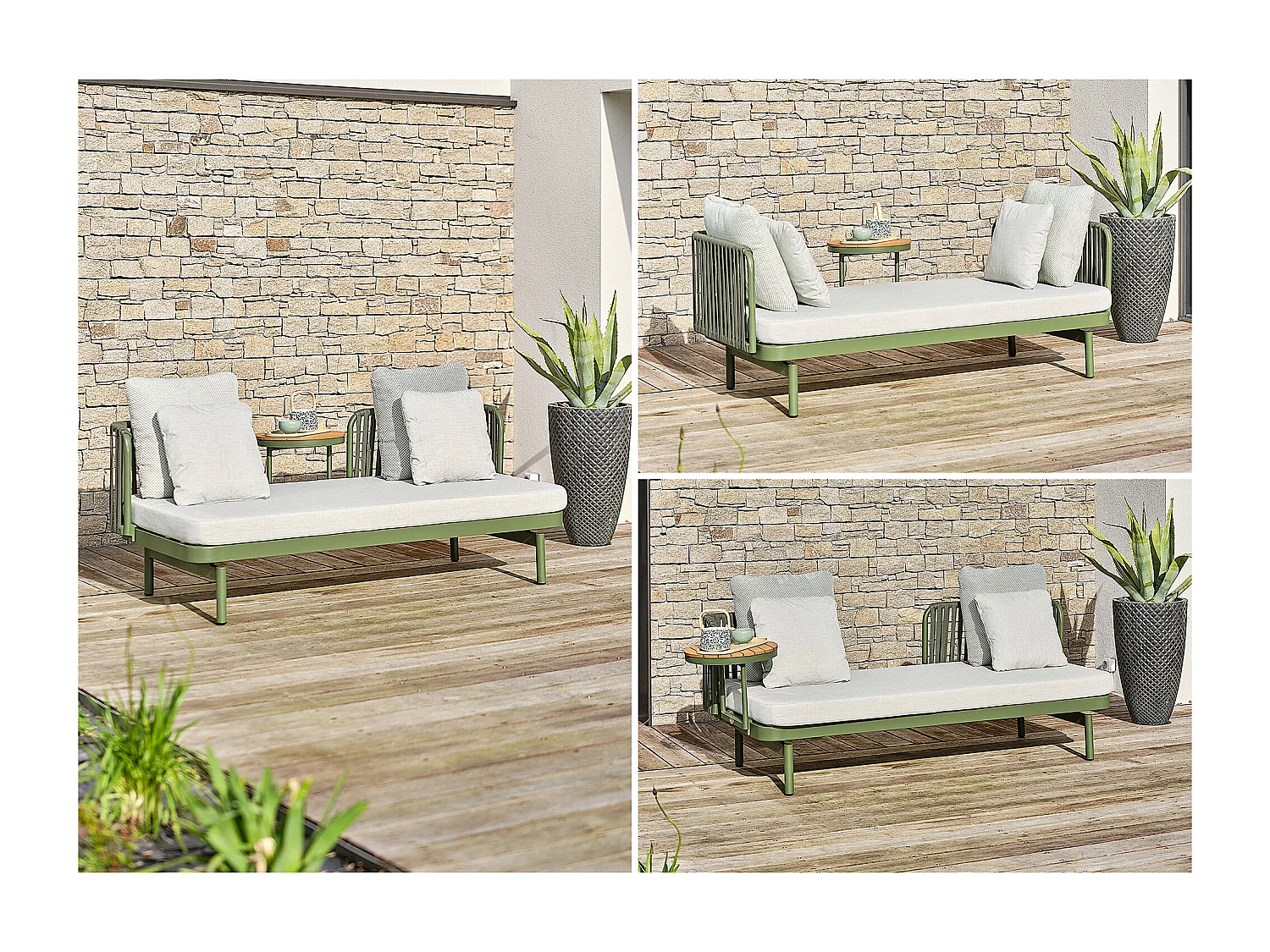 Canapé de jardin 3 places en aluminium - Olive - BARLIA